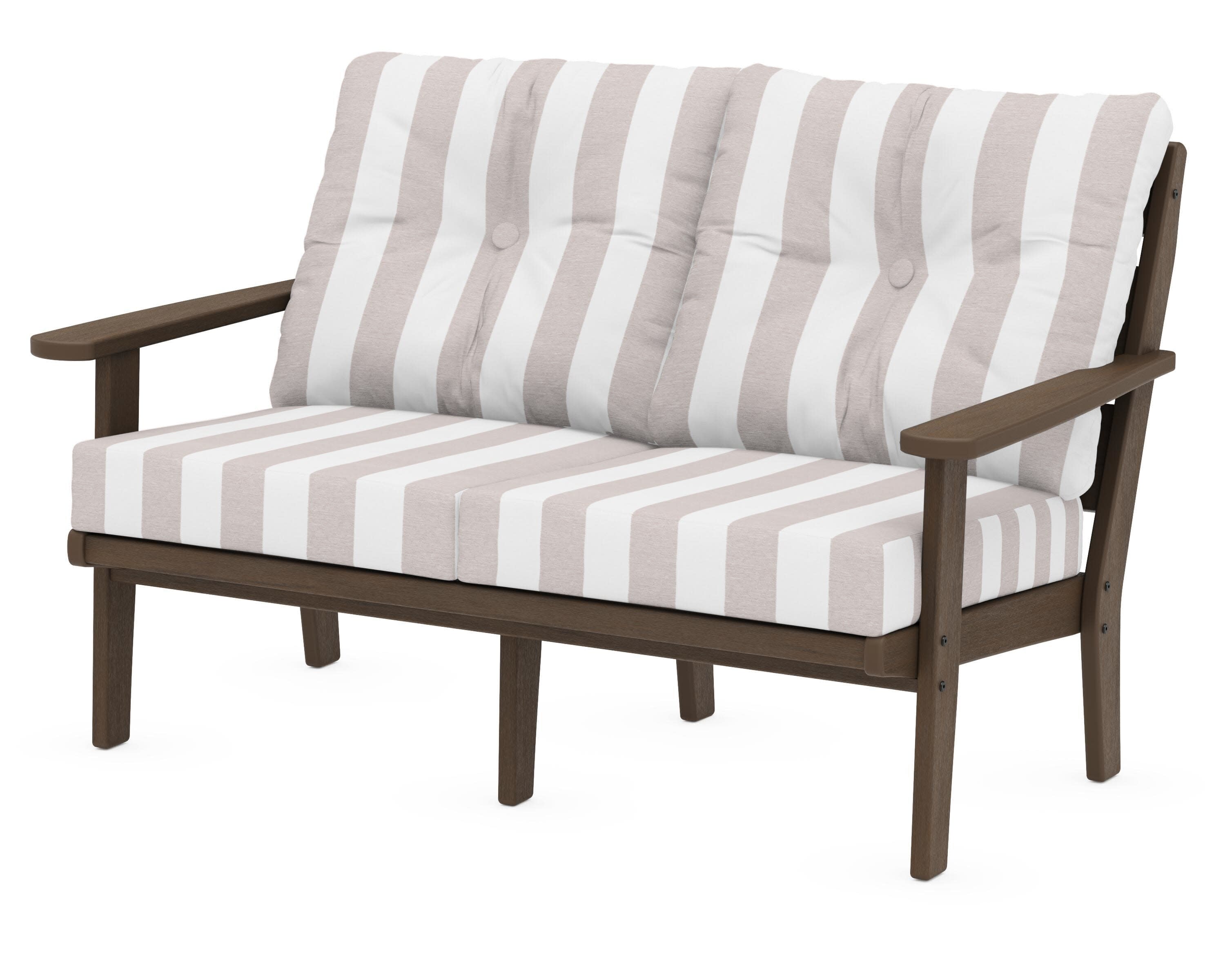 Lakeside Deep Seating Loveseat in Kona / Cabana Stripe Dune Burlap