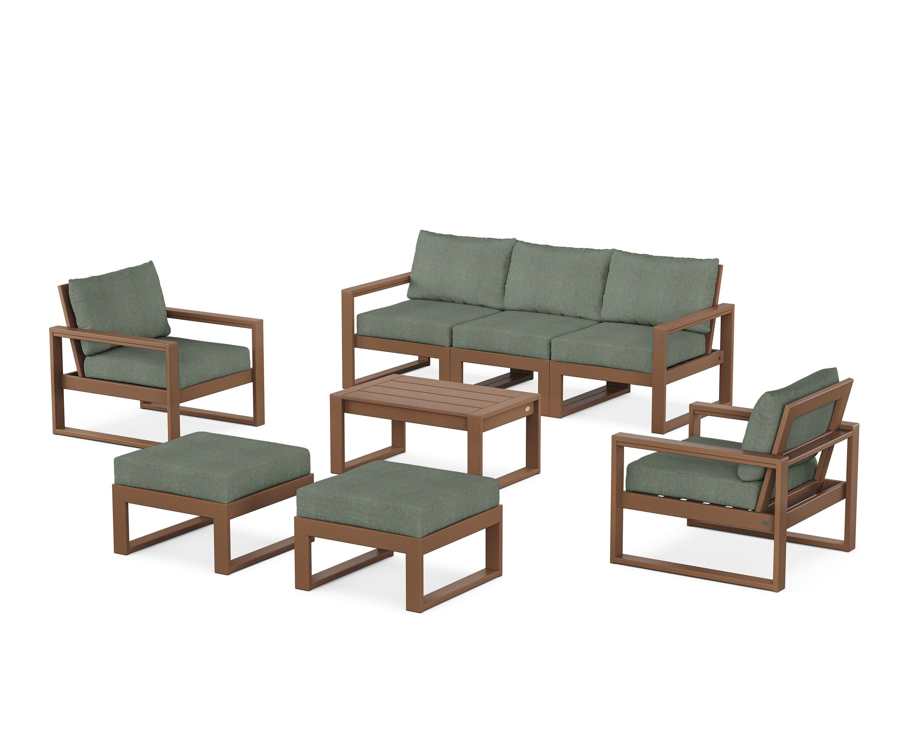EDGE Sectional 8-Piece Lounge Sofa Set in Teak / Cast Sage