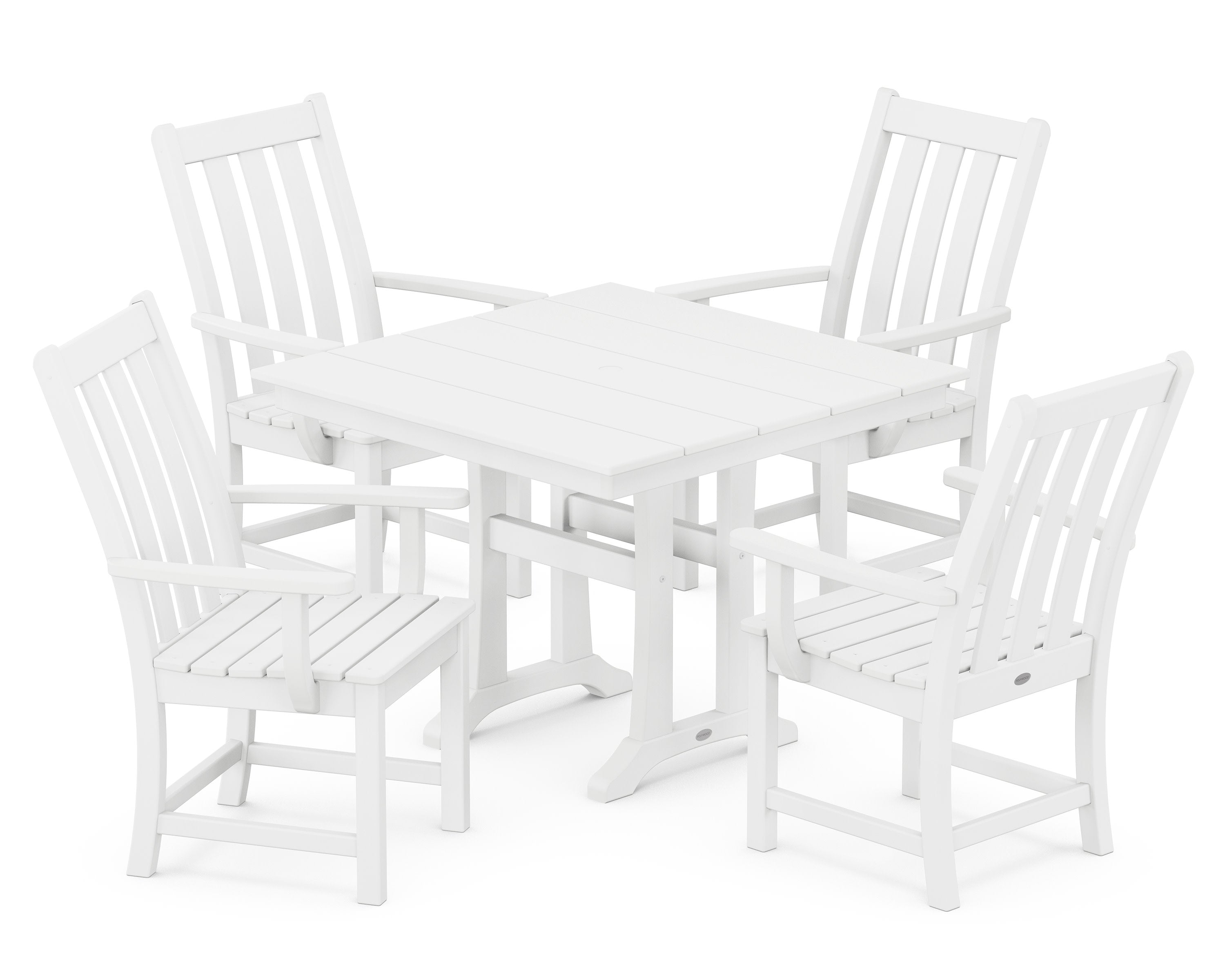 Vineyard 5-Piece Farmhouse Trestle Arm Chair Dining Set in White