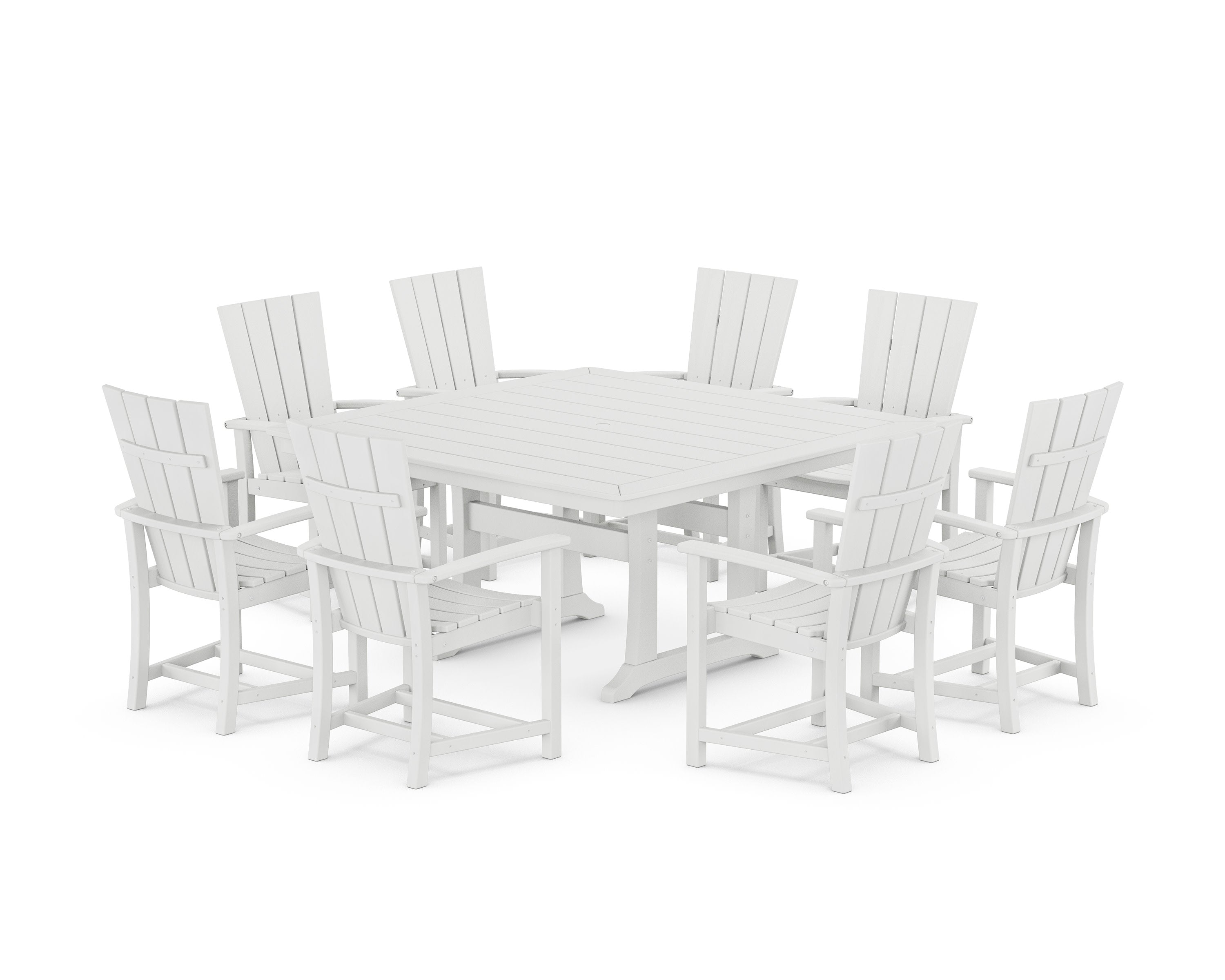 Quattro 9-Piece Square Dining Set with Trestle Legs in White