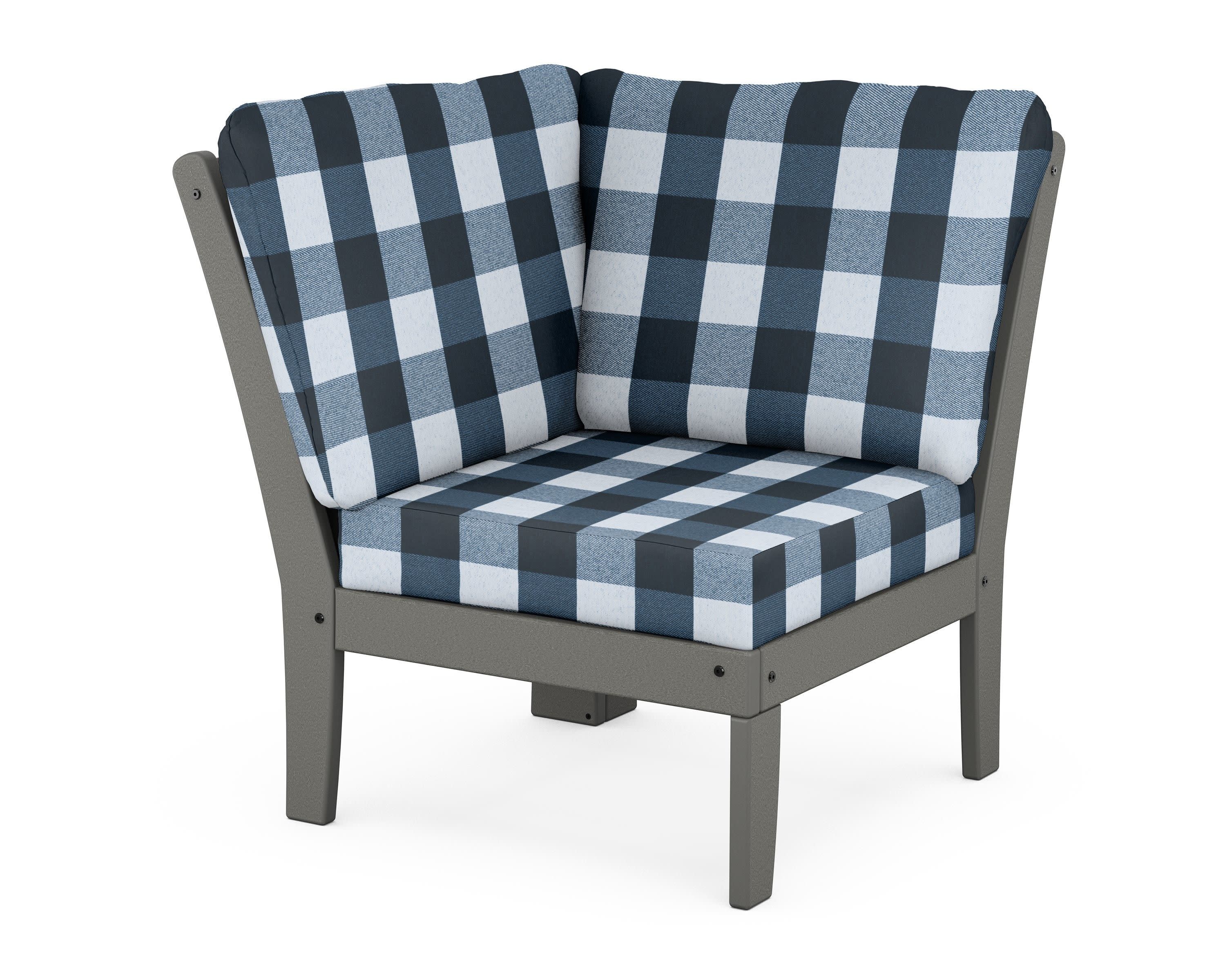 Braxton Modular Corner Chair in Slate Grey / Buffalo Plaid Marine Indigo