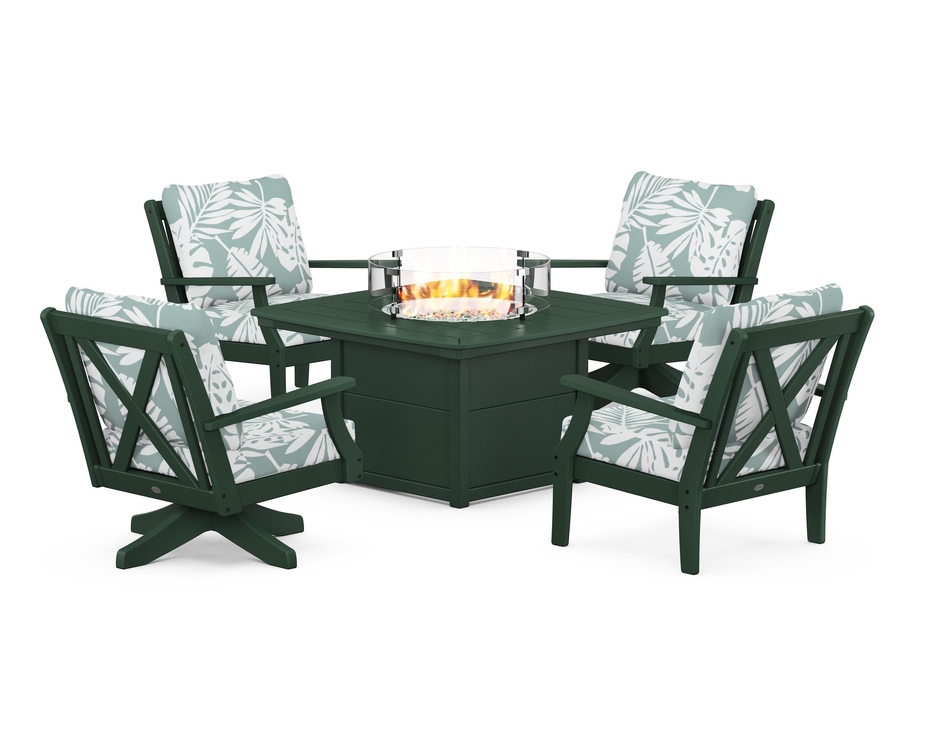 Braxton 5-Piece Deep Seating Set with Fire Table in Green / Leaf Glacier Spa
