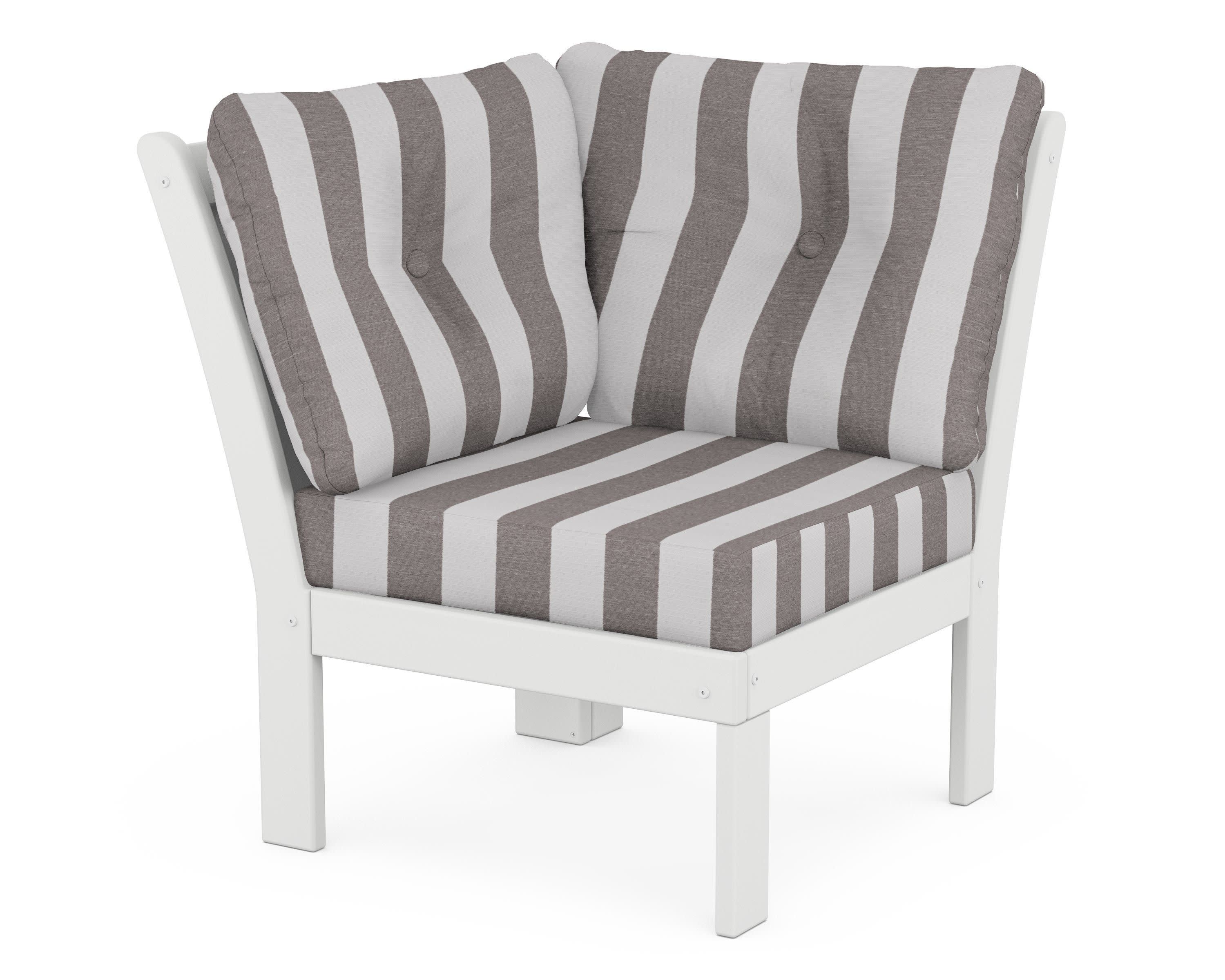 Vineyard Modular Corner Chair in White / Cabana Stripe Grey Mist