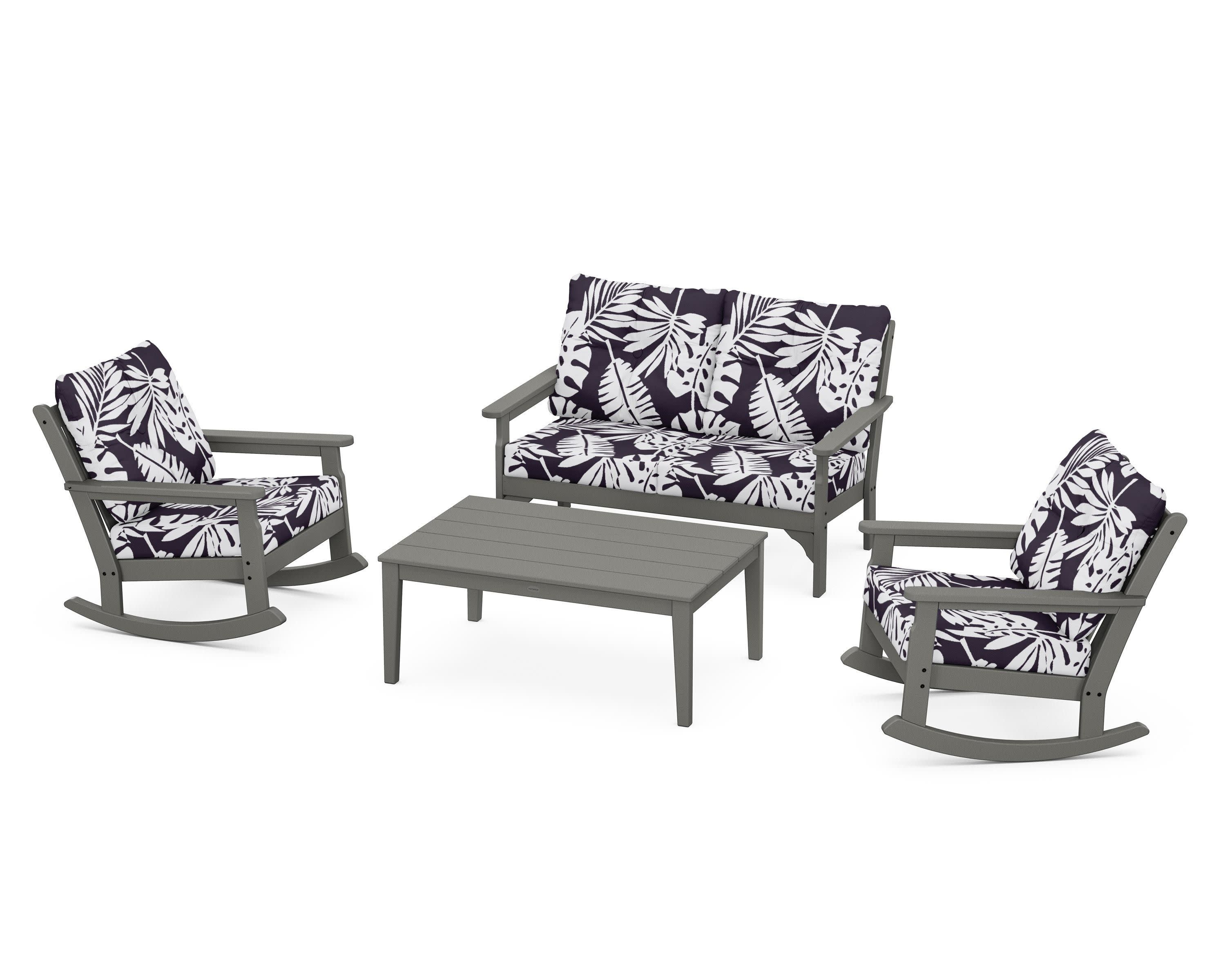 Vineyard 4-Piece Deep Seating Rocking Chair Set in Slate Grey / Leaf Navy
