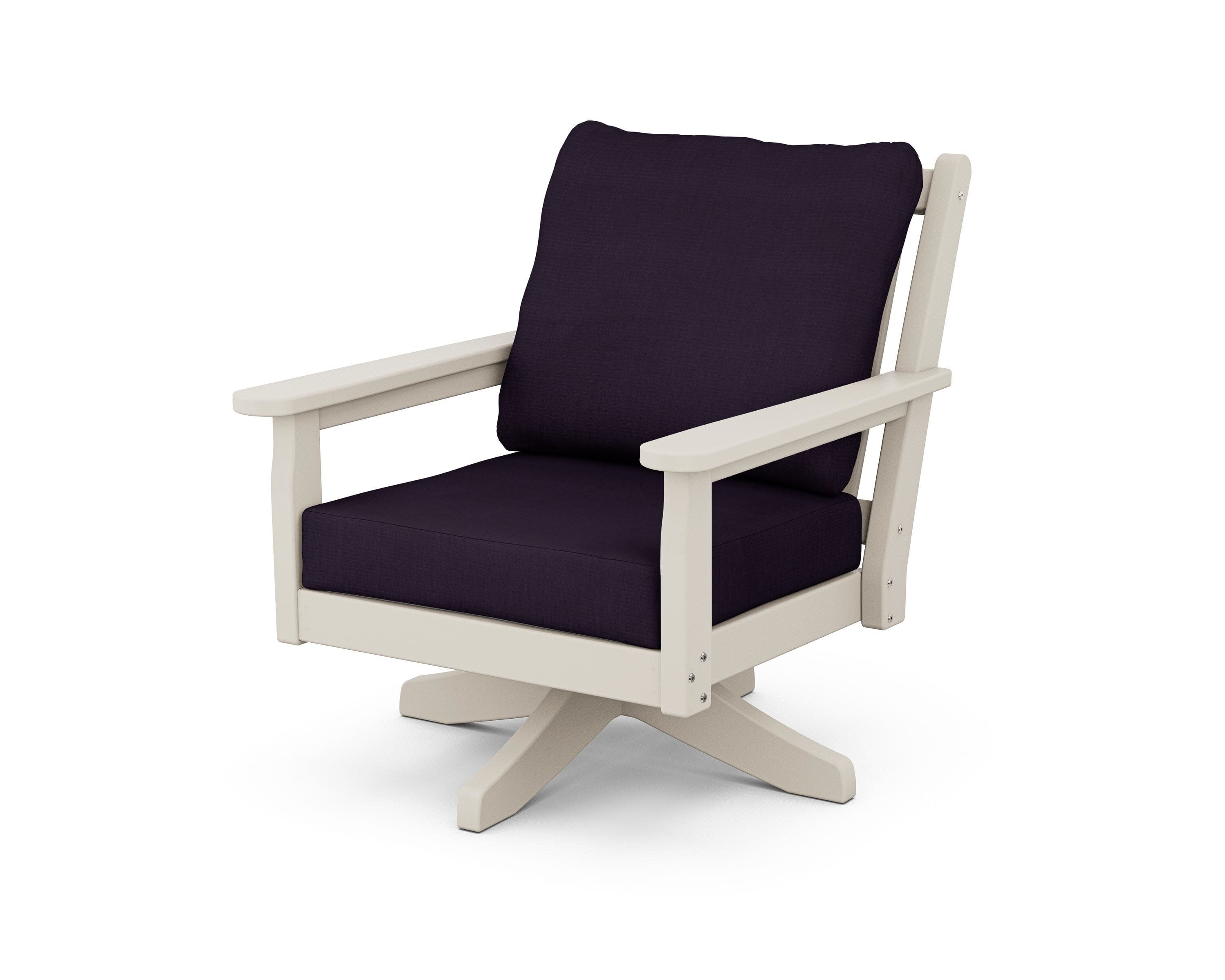 Chippendale Deep Seating Swivel Chair in Sand / Navy Linen