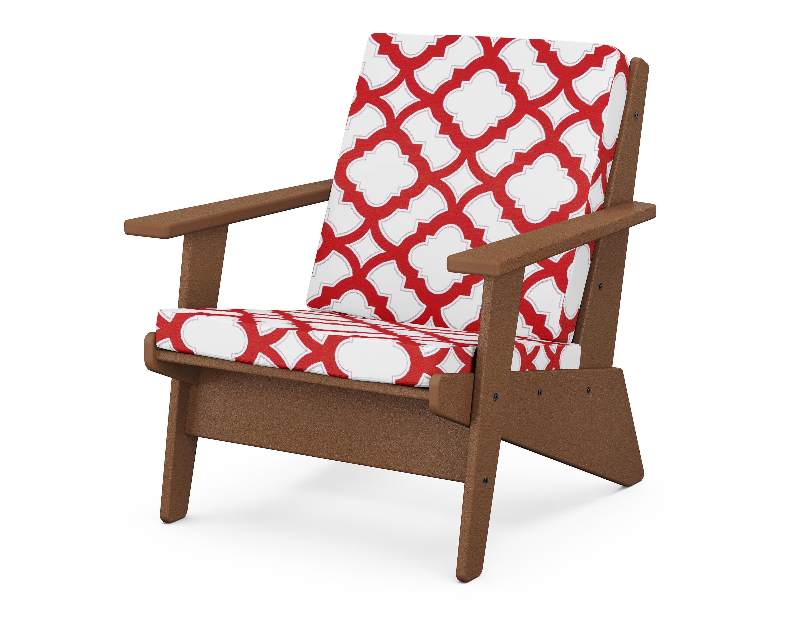 Riviera Modern Lounge Chair in Teak / Trellis Crimson