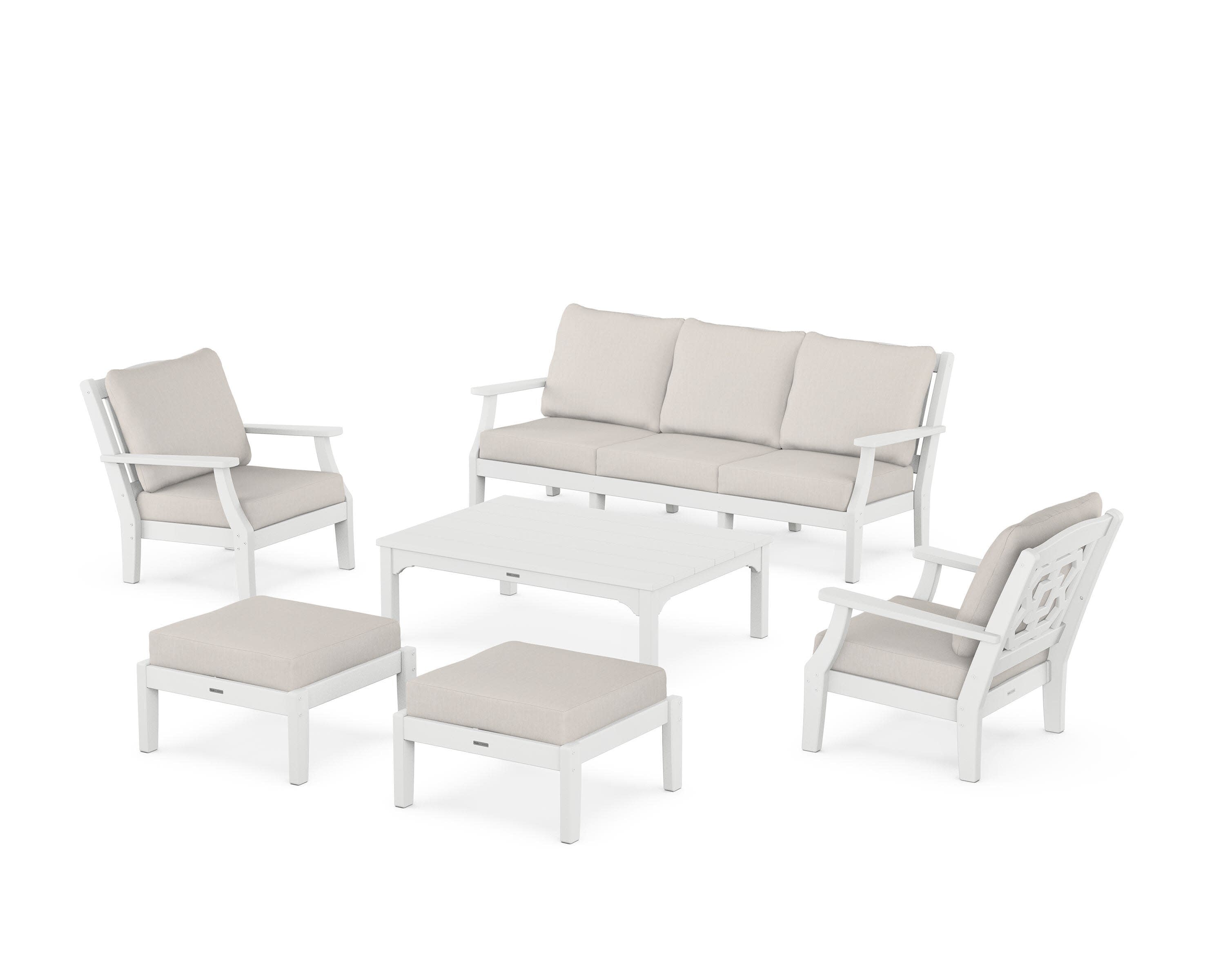 Chinoiserie 6-Piece Lounge Sofa Set in White / Cast Ash