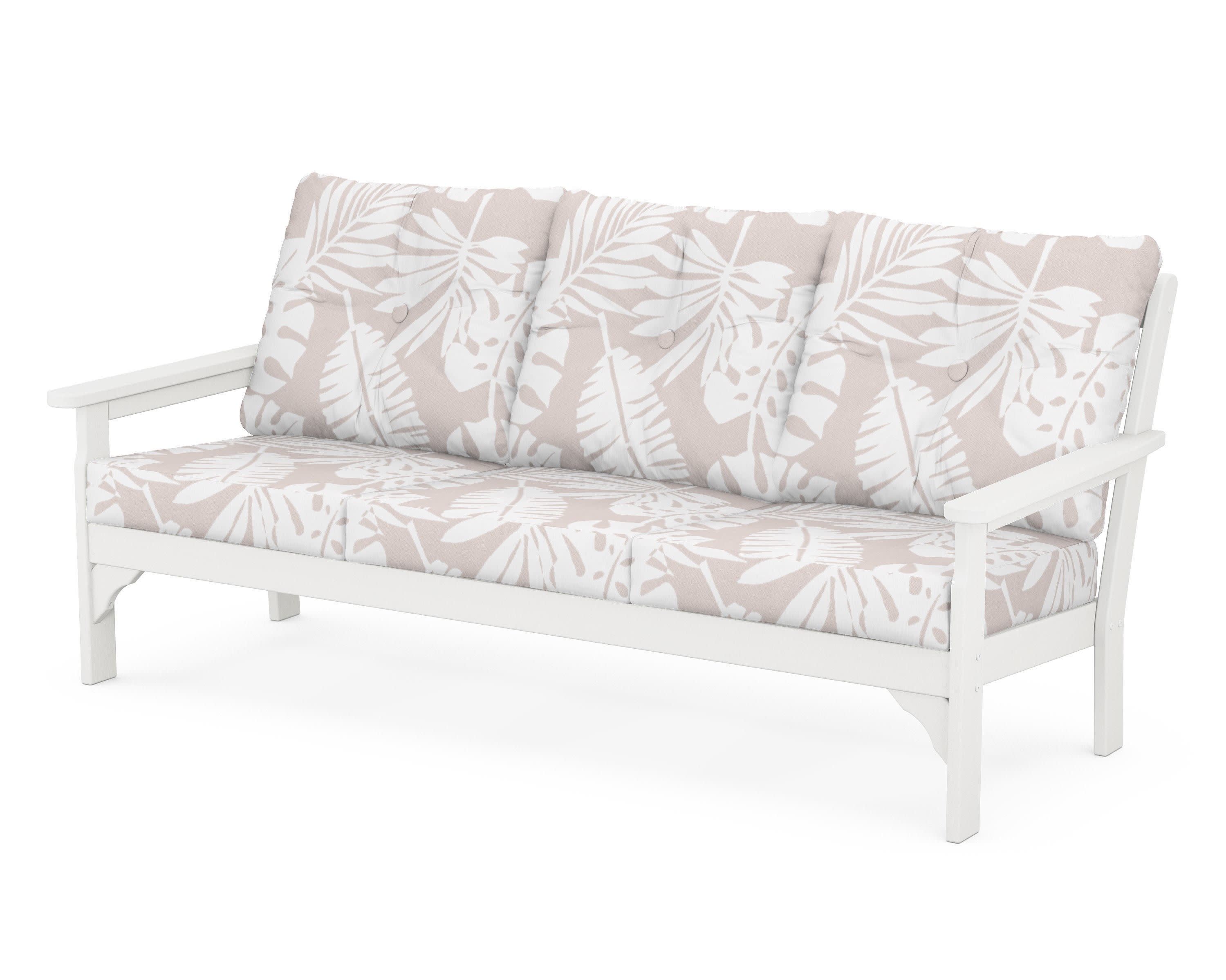 Vineyard Deep Seating Sofa in White / Leaf Dune Burlap