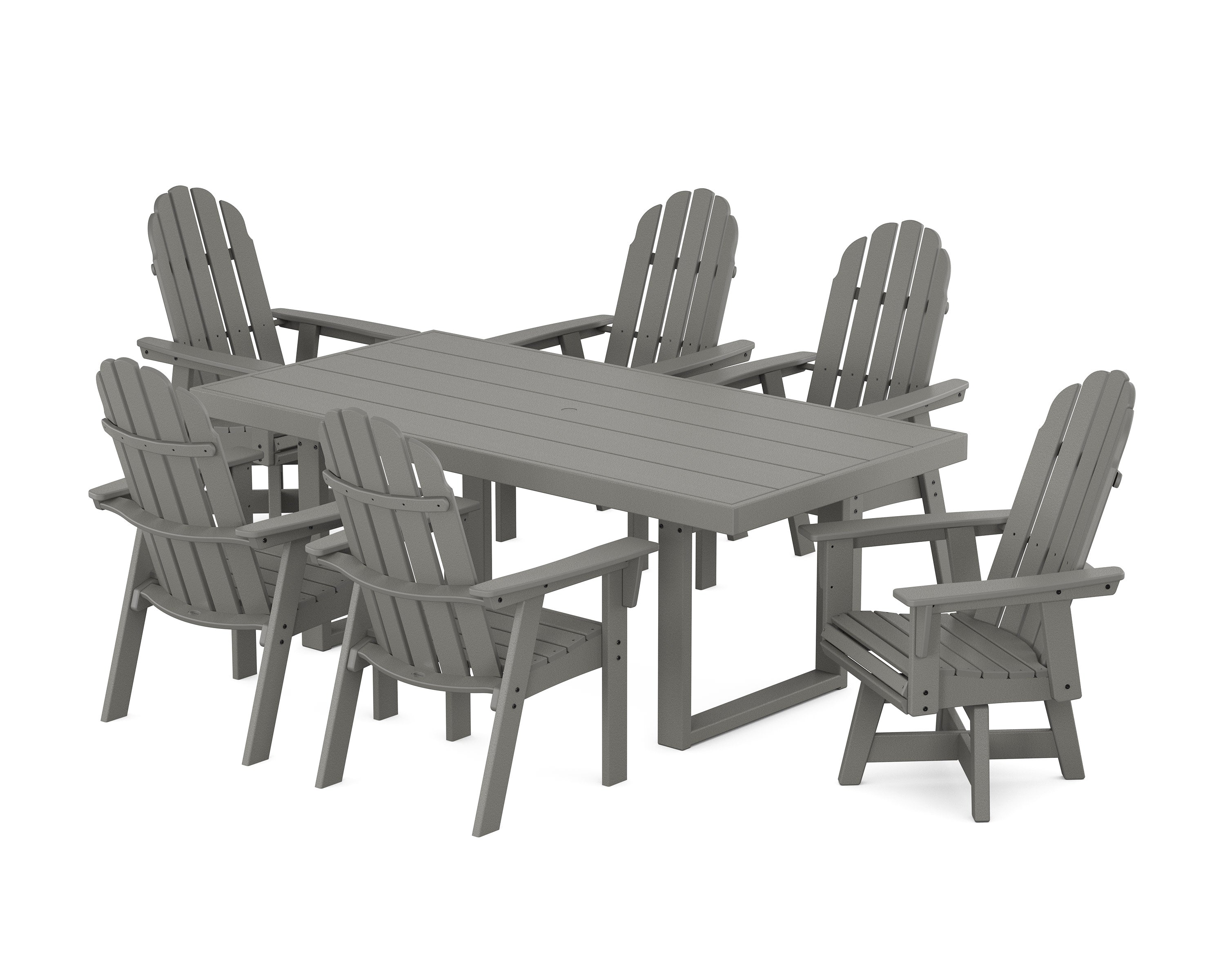 Vineyard Curveback Adirondack Swivel Chair 7-Piece Dining Set in Slate Grey