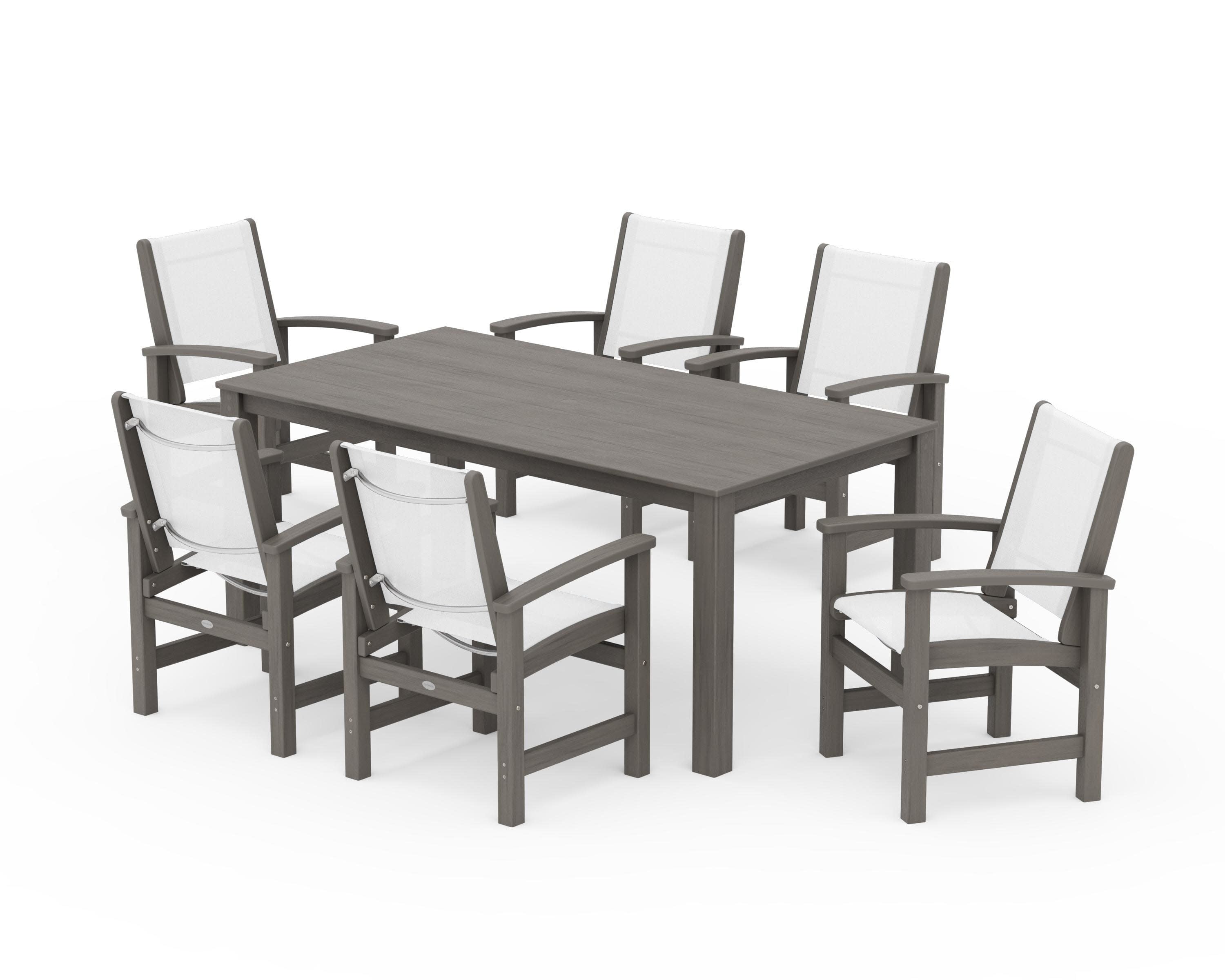 Coastal 7-Piece Parsons Dining Set in Driftwood / White Sling