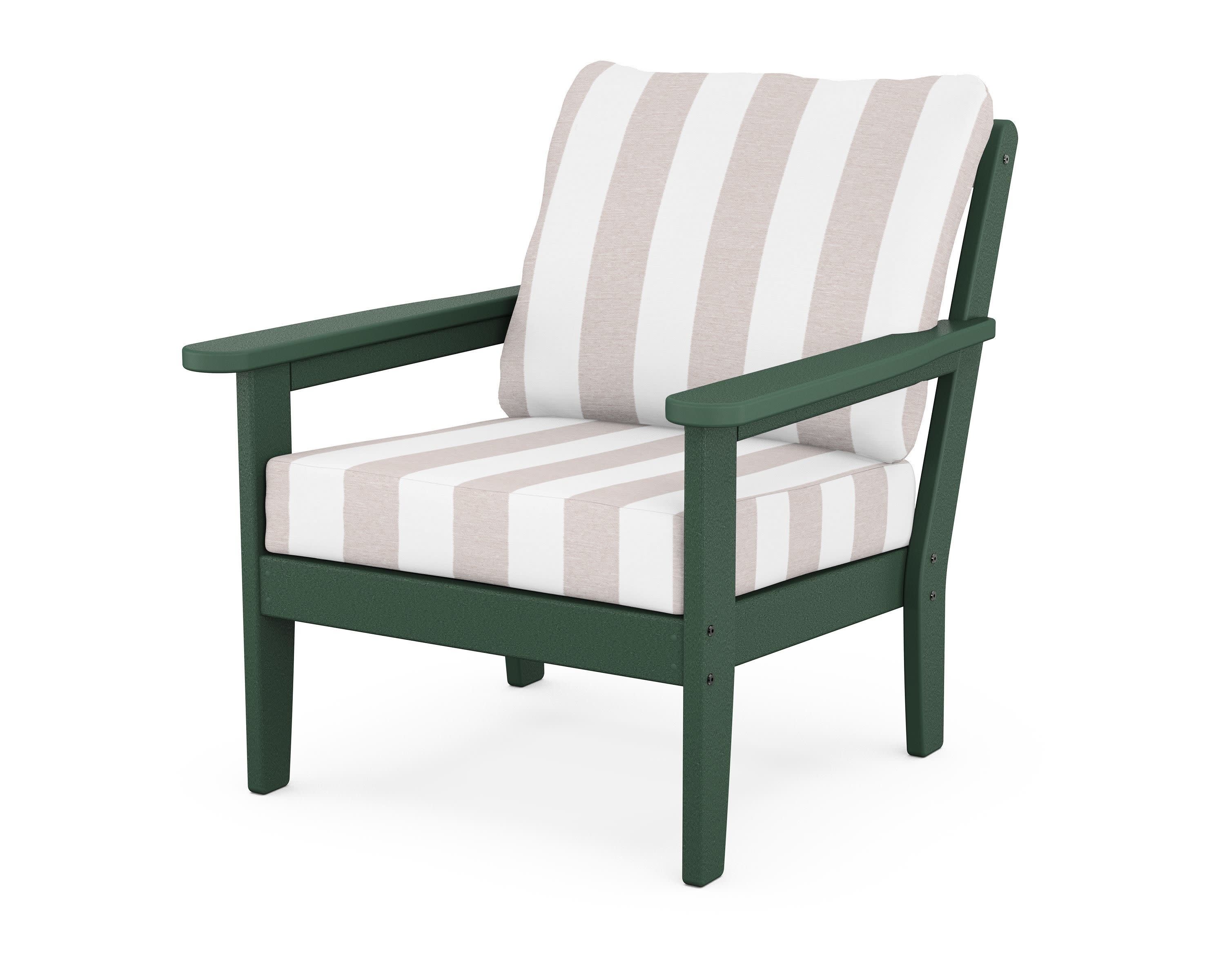 Cottage Deep Seating Chair in Green / Cabana Stripe Dune Burlap