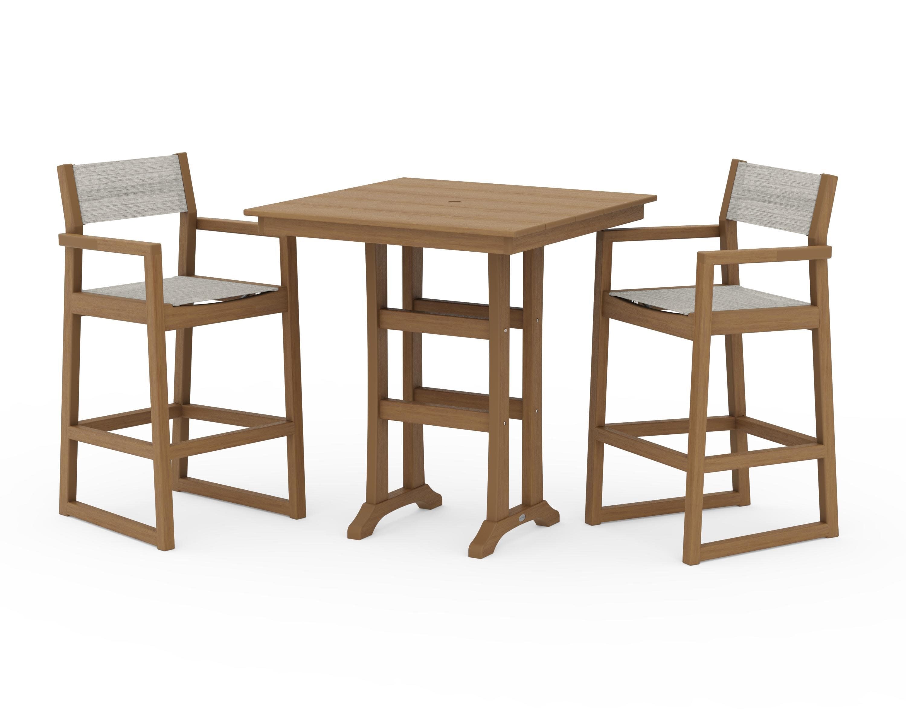 EDGE Sling Arm Chair 3-Piece Farmhouse Bar Set with Trestle Legs in Natural / Birch Sling