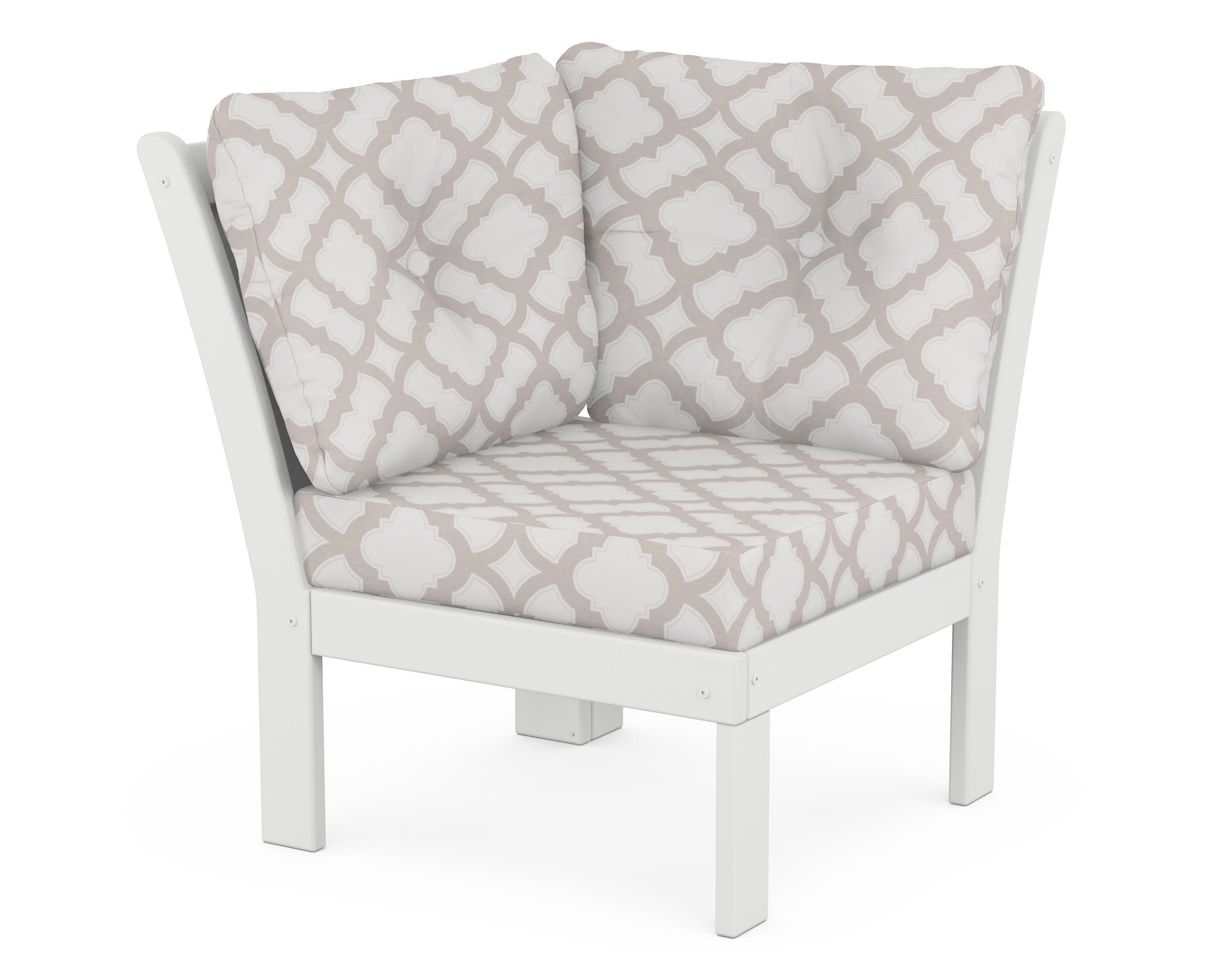 Vineyard Modular Corner Chair in White / Trellis Dune Burlap
