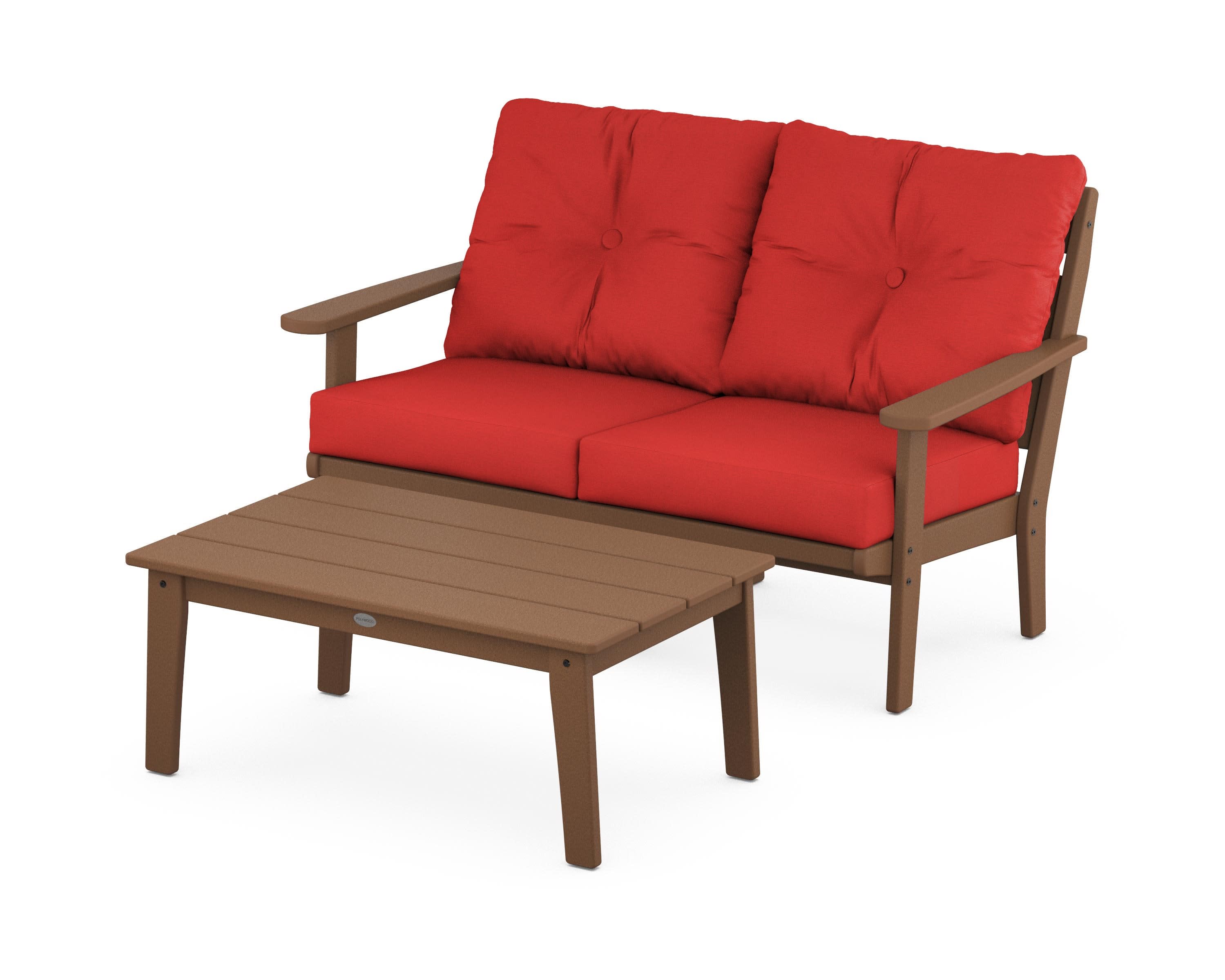 Lakeside 2-Piece Lounge Loveseat Set in Teak / Crimson Linen