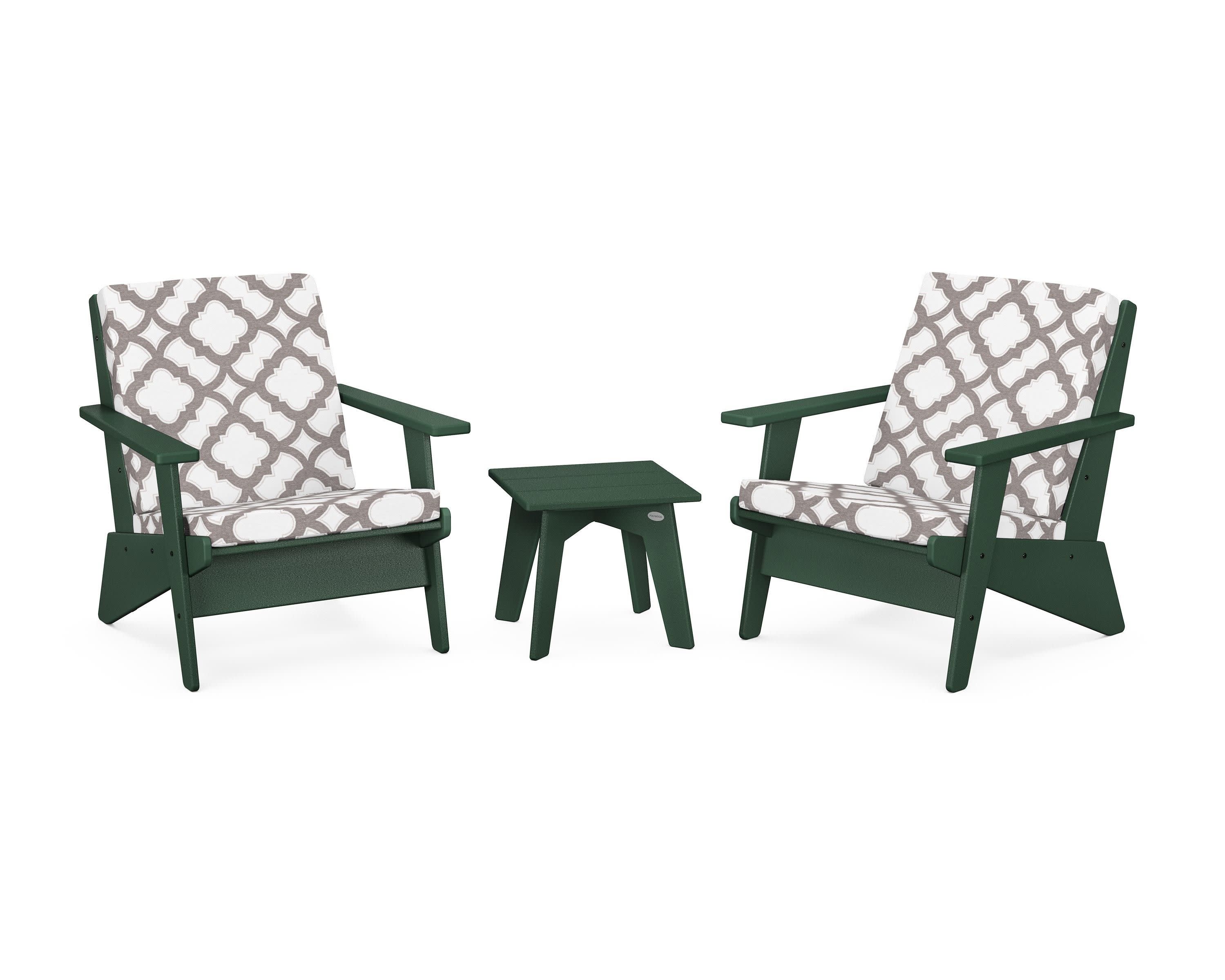 Riviera Modern Lounge 3-Piece Set in Green / Trellis Grey Mist