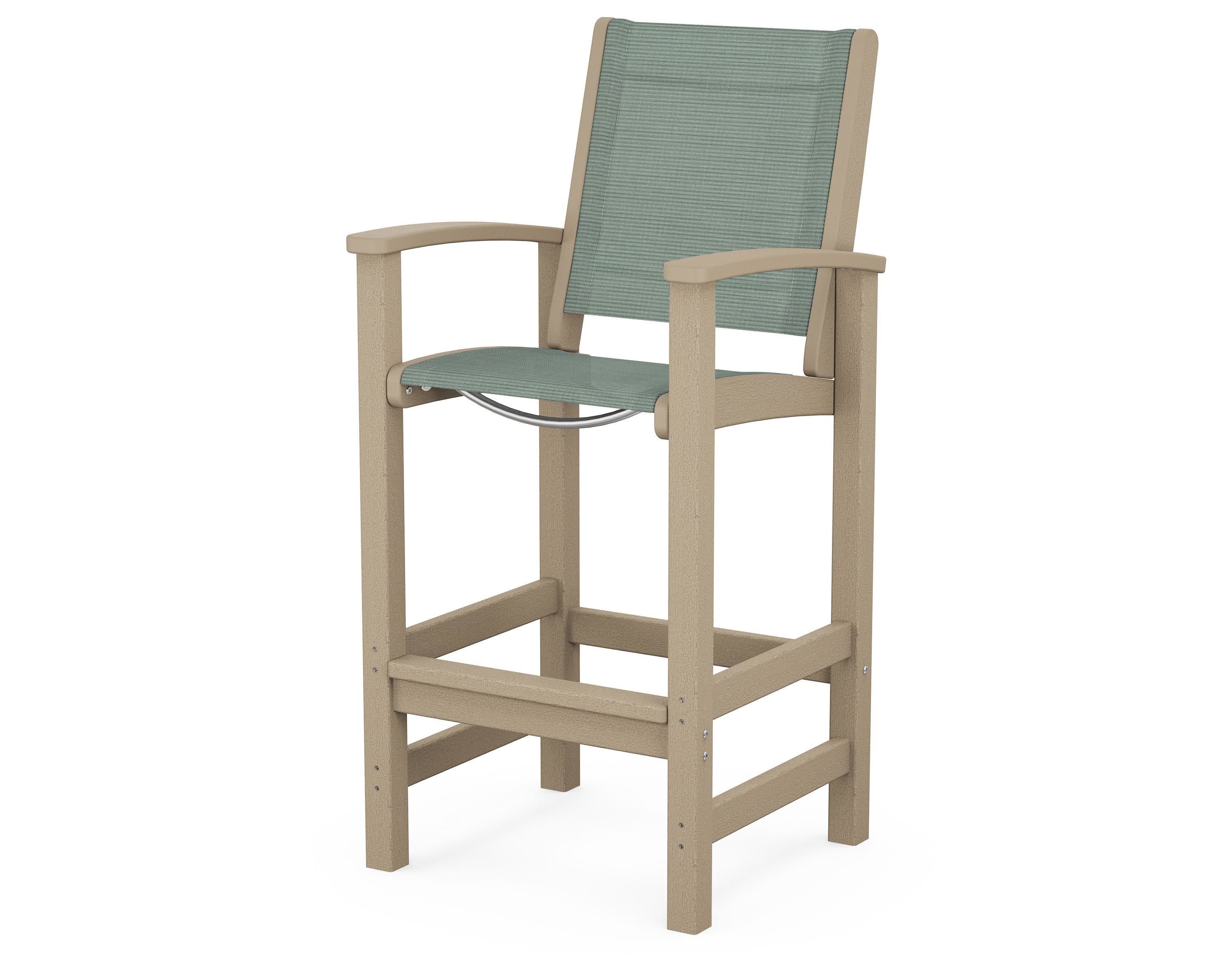 Coastal Bar Chair in Vintage Sahara / Dupioni Sea Mist Sling