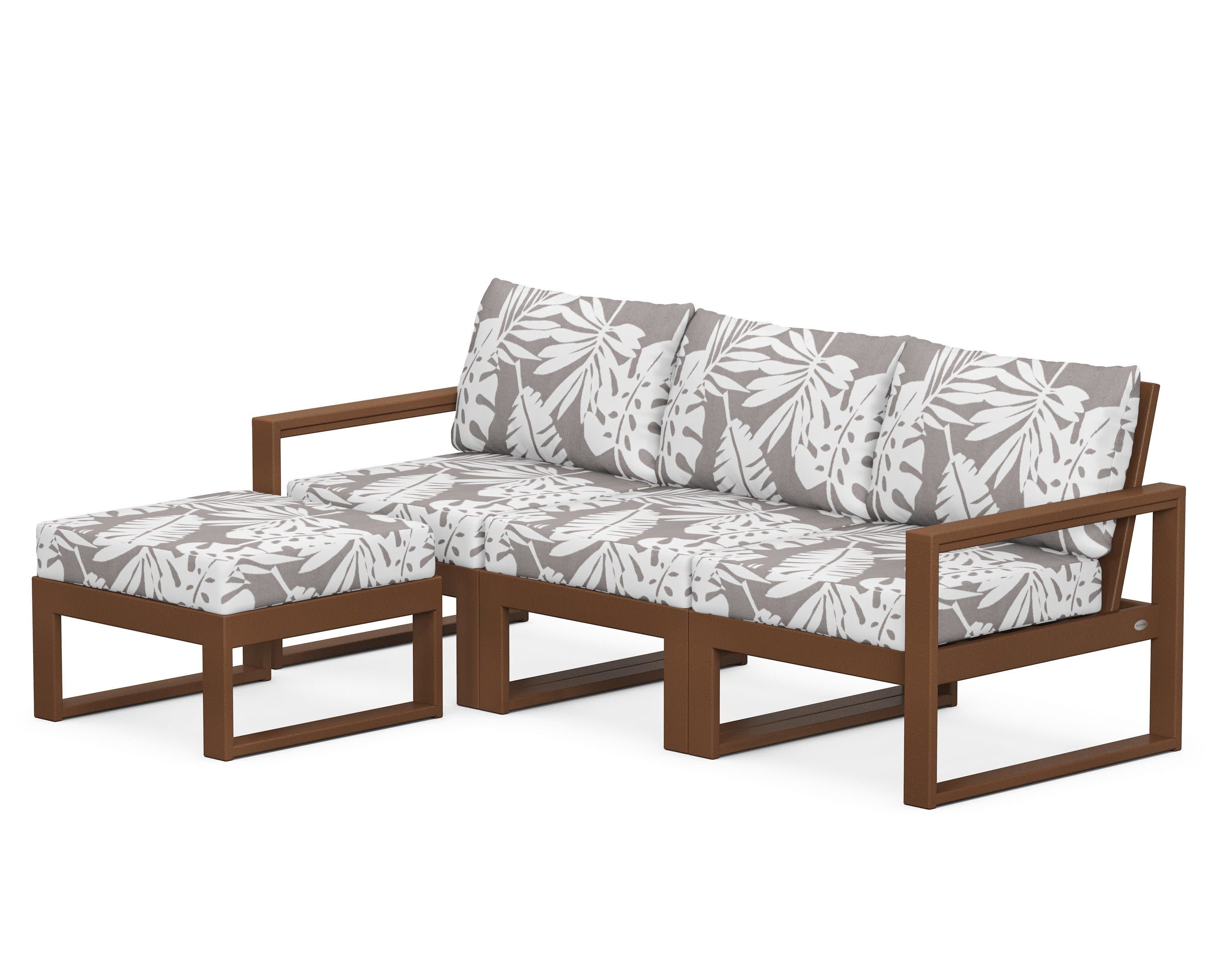EDGE 4-Piece Modular Deep Seating Set with Ottoman in Teak / Leaf Grey Mist