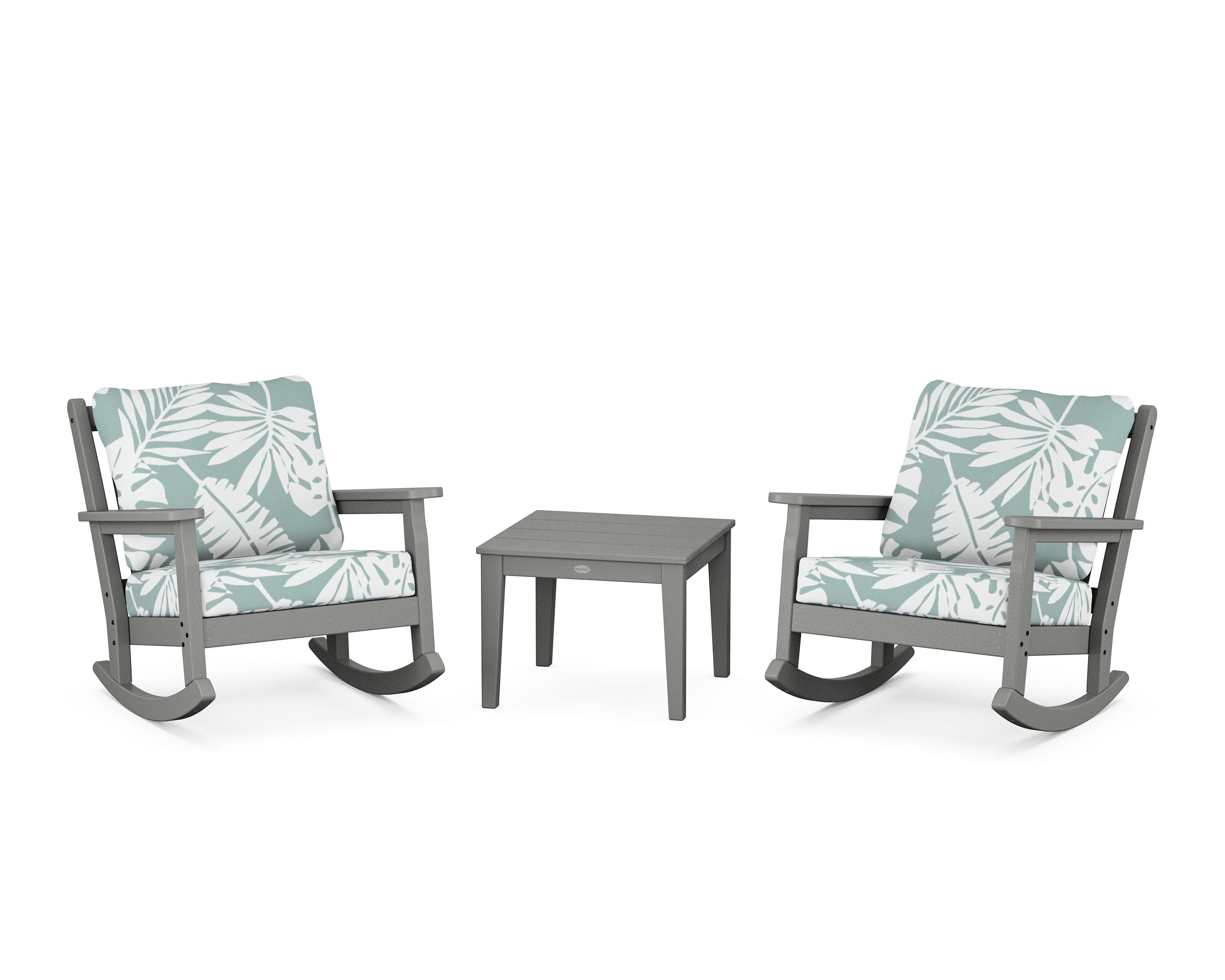 Chippendale 3-Piece Deep Seating Rocker Set in Slate Grey / Leaf Glacier Spa