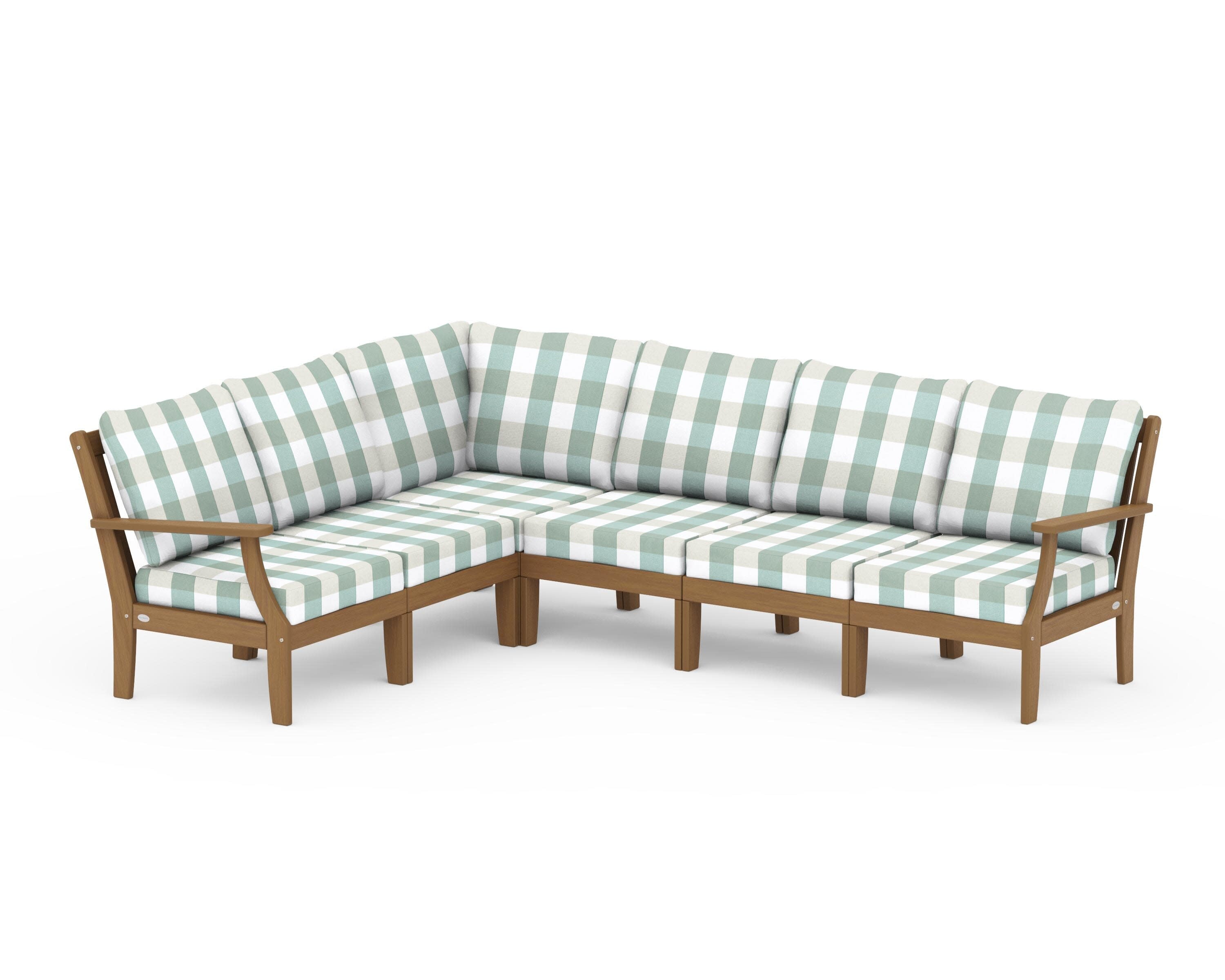 Braxton Modular 6-Piece Deep Seating Set in Natural / Buffalo Plaid Glacier Spa