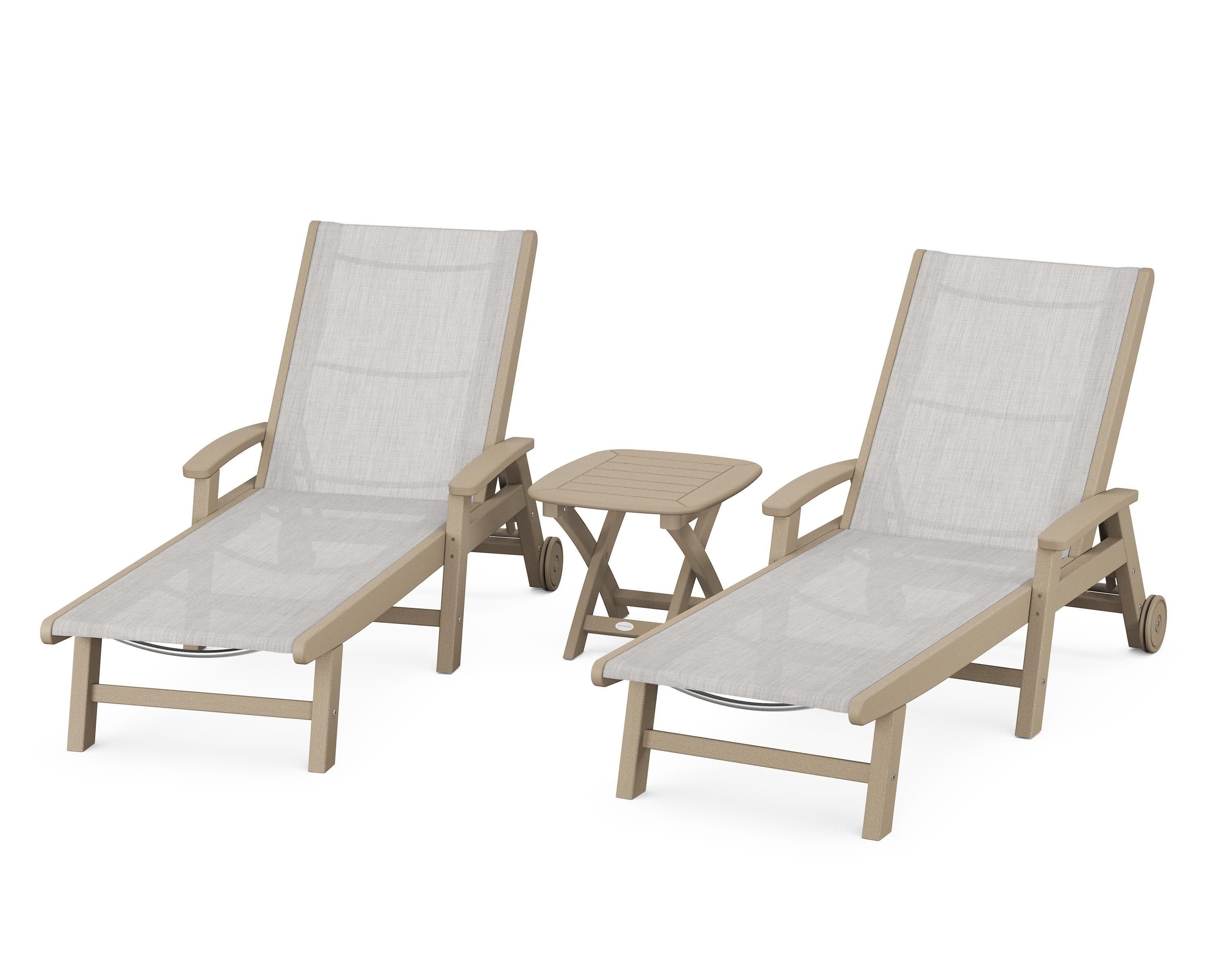Coastal 3-Piece Wheeled Chaise Set in Vintage Sahara / Parchment Sling