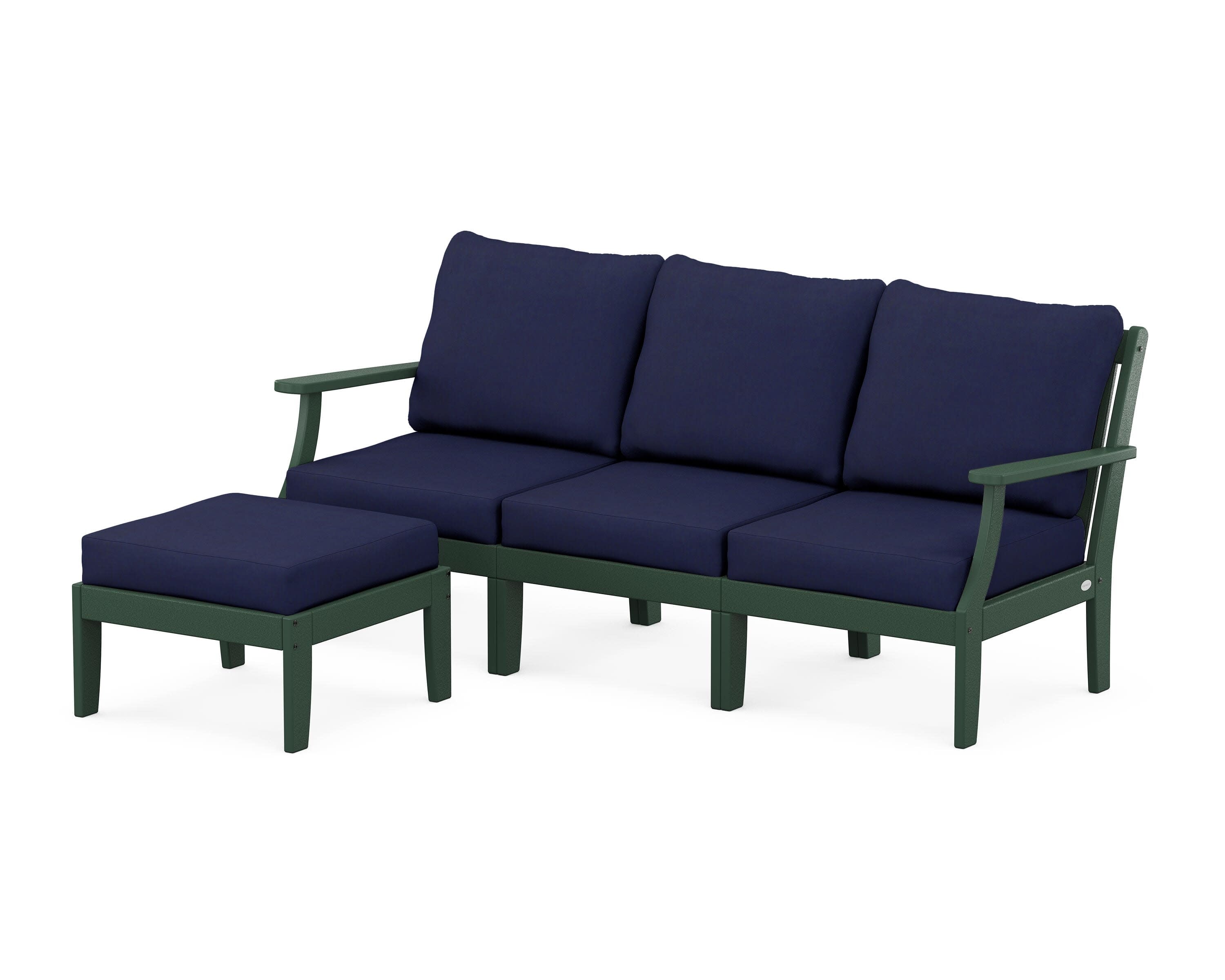 Braxton Modular 4-Piece Deep Seating Set with Ottoman in Green / Navy
