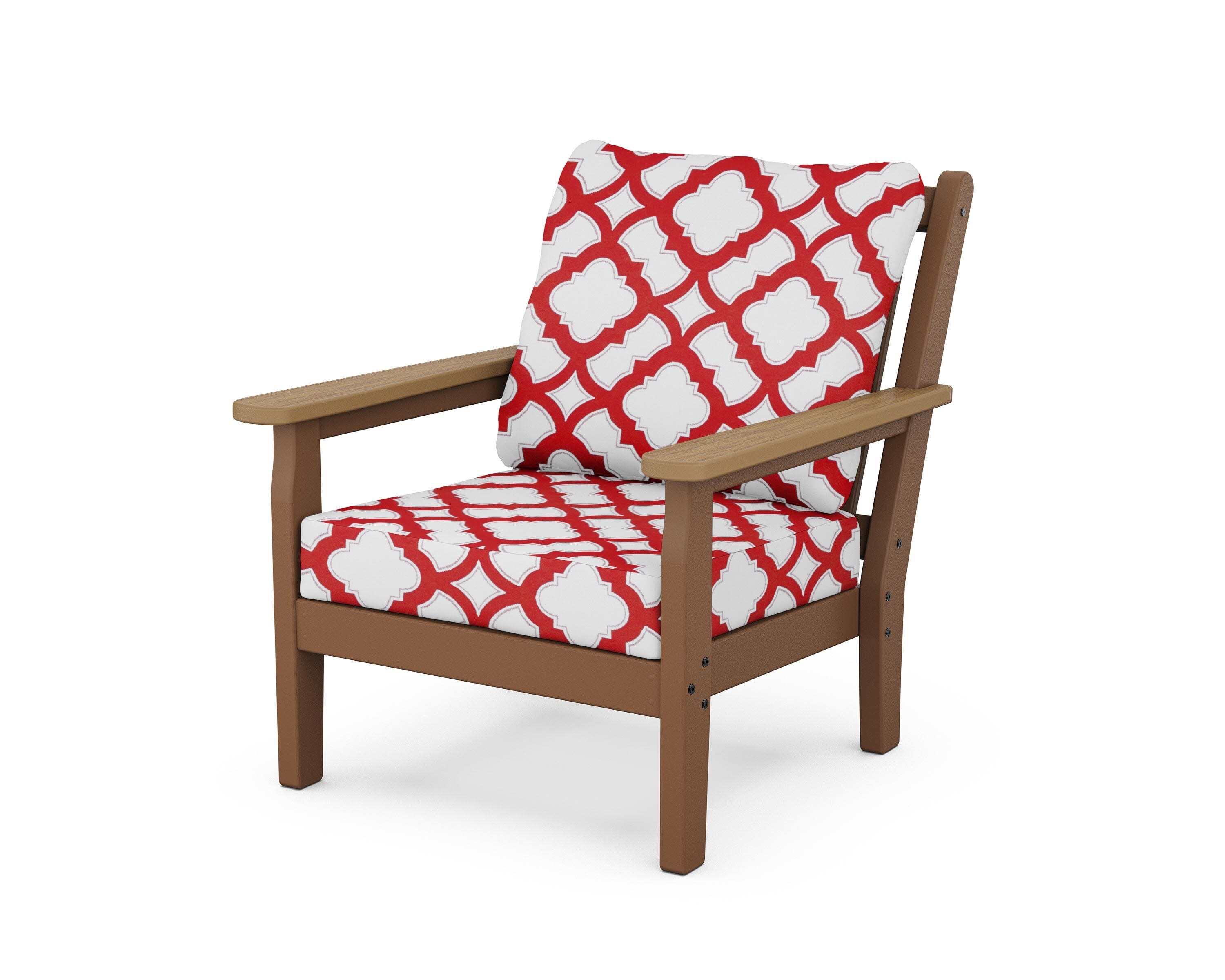 Chippendale Deep Seating Chair in Teak / Natural / Trellis Crimson