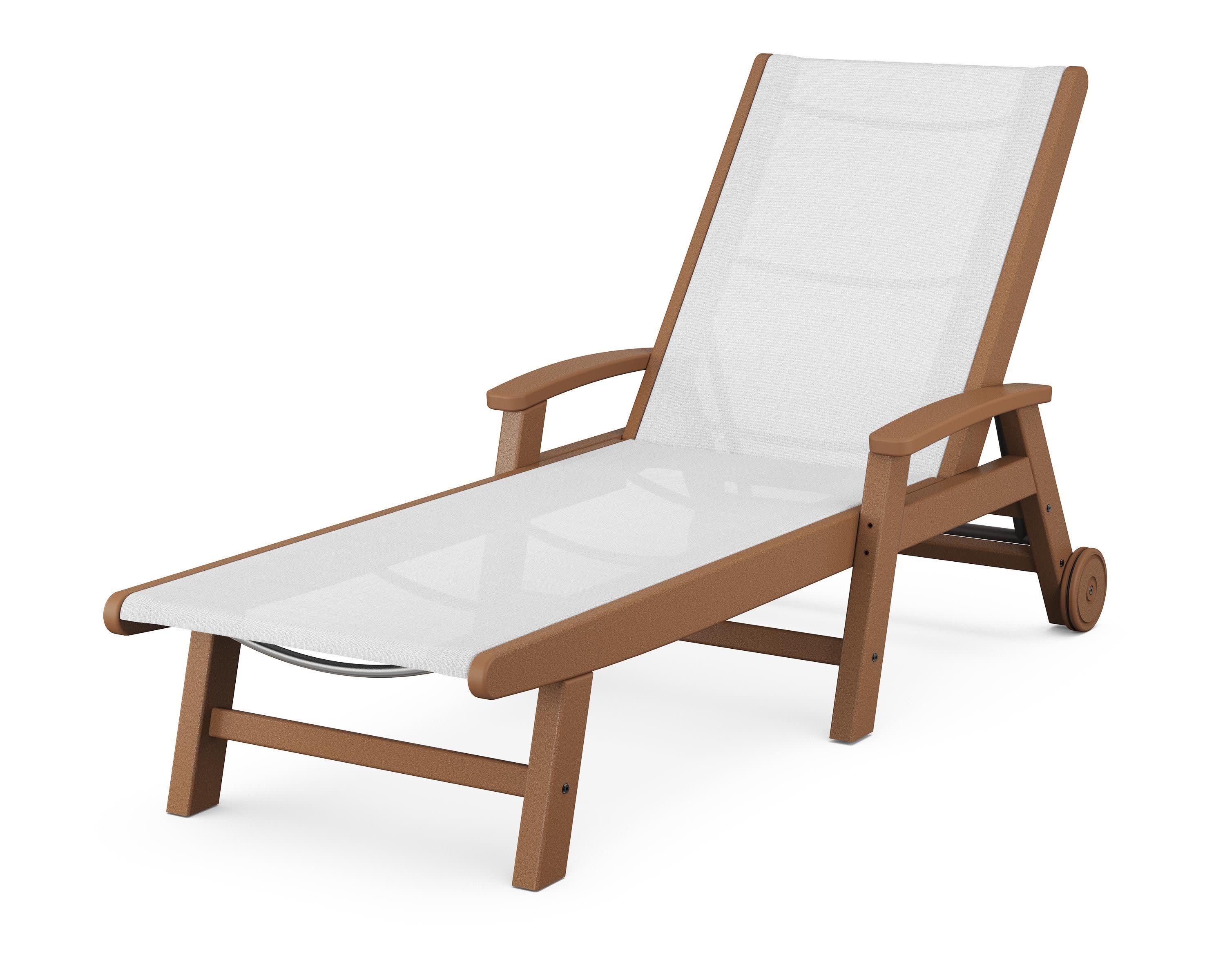 Coastal Chaise with Wheels in Teak / White Sling