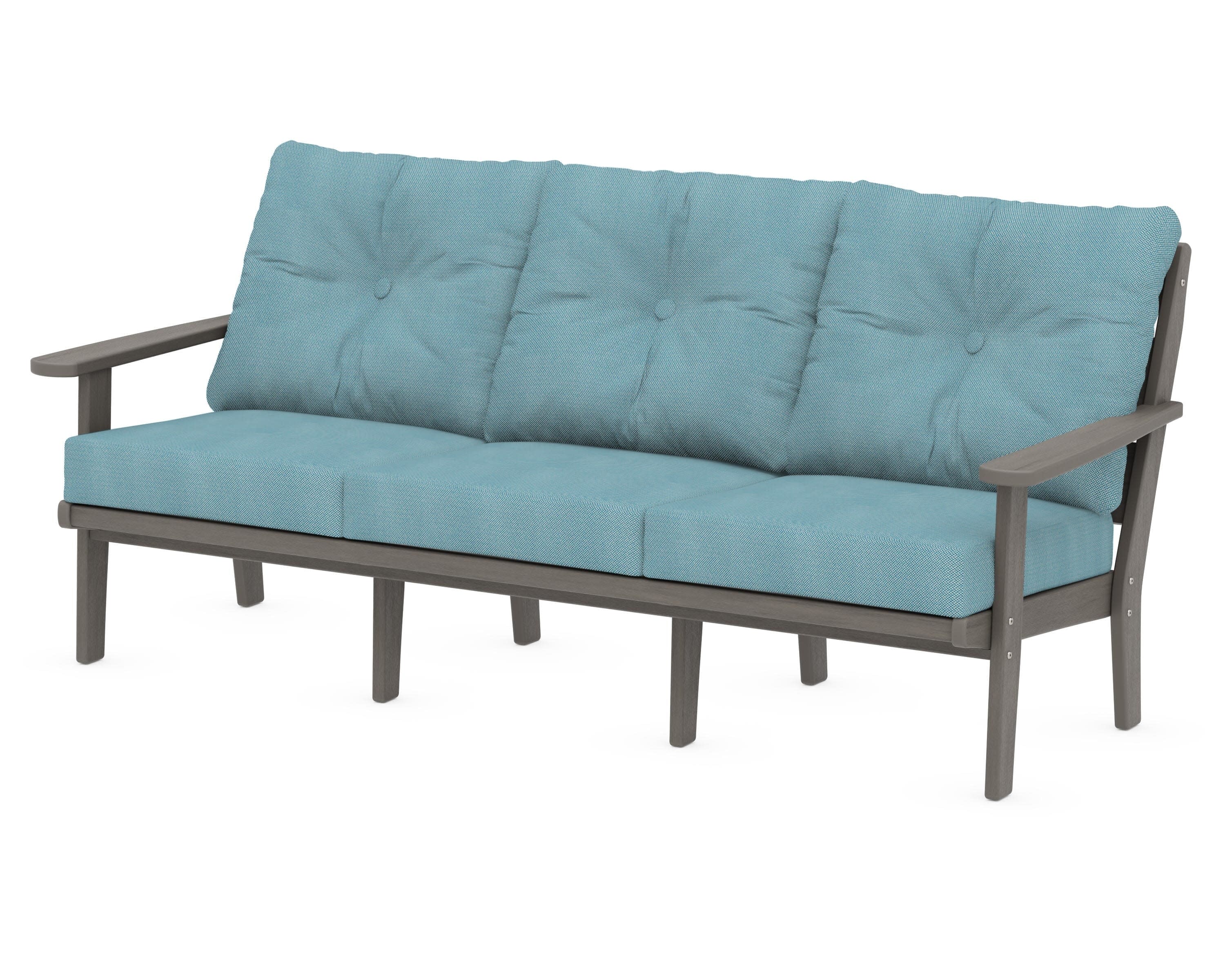 Lakeside Deep Seating Sofa in Driftwood / Lattice Sky Blue