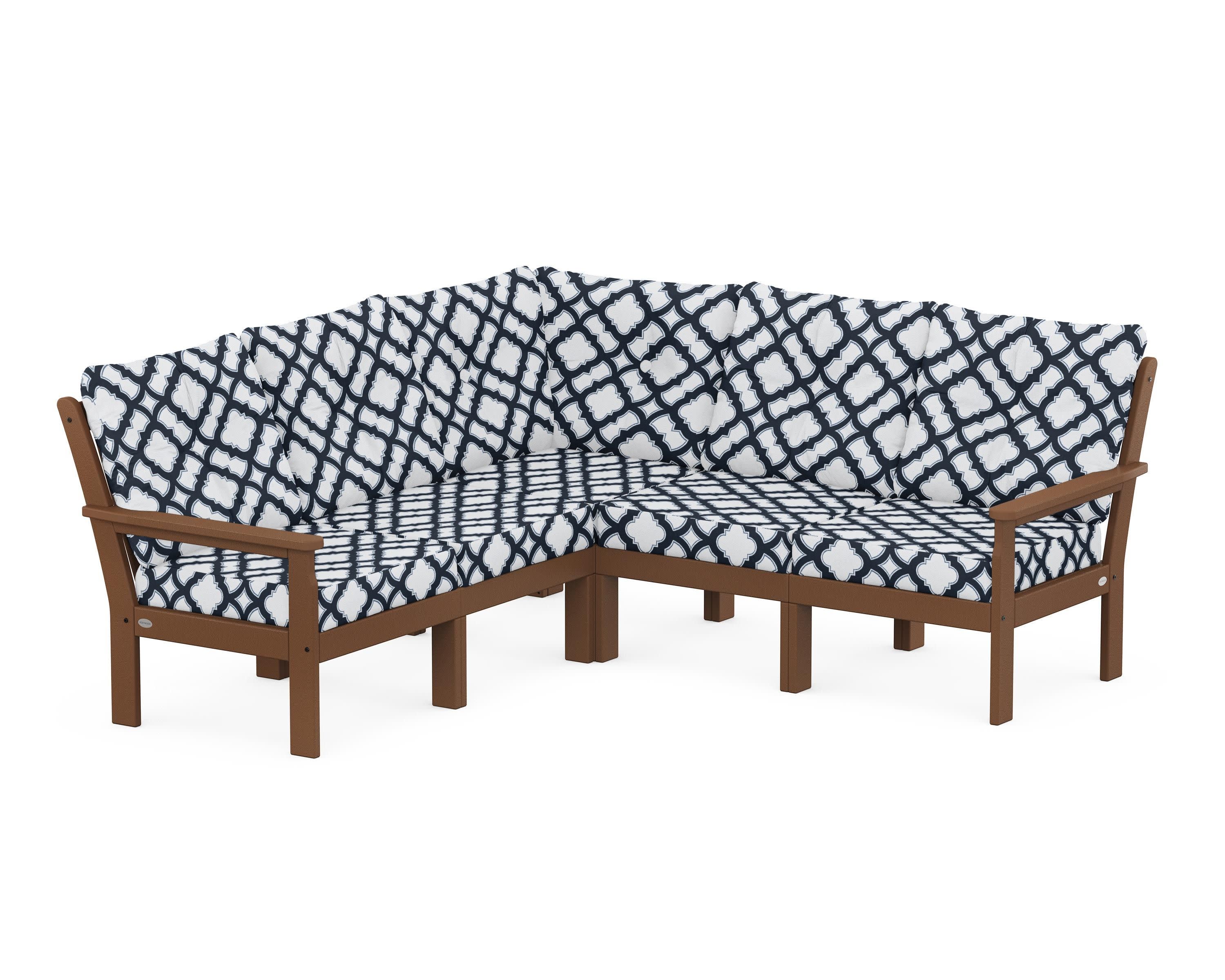 Vineyard 5-Piece Sectional in Teak / Trellis Marine Indigo