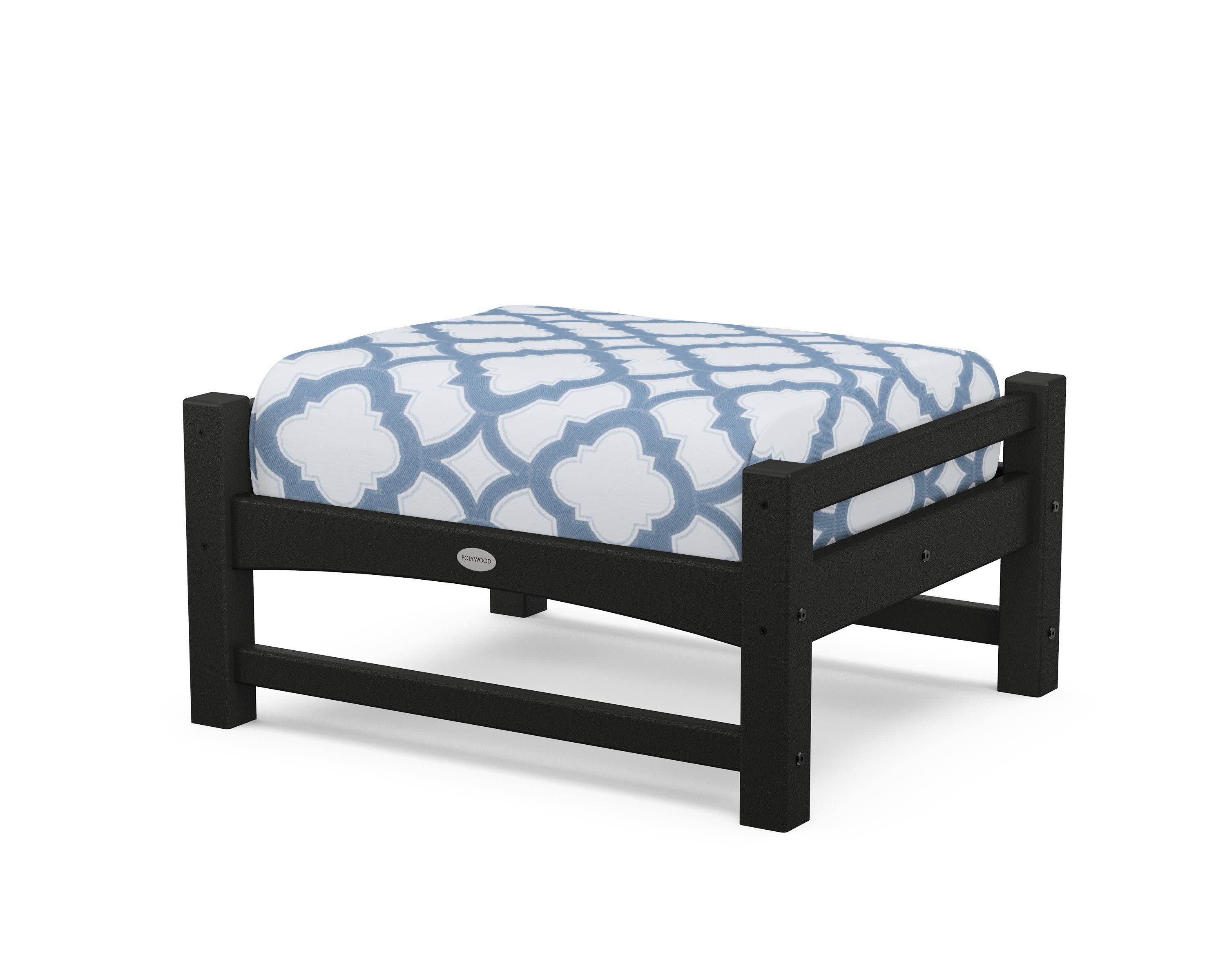 Club Ottoman in Black / Trellis Sky Blue