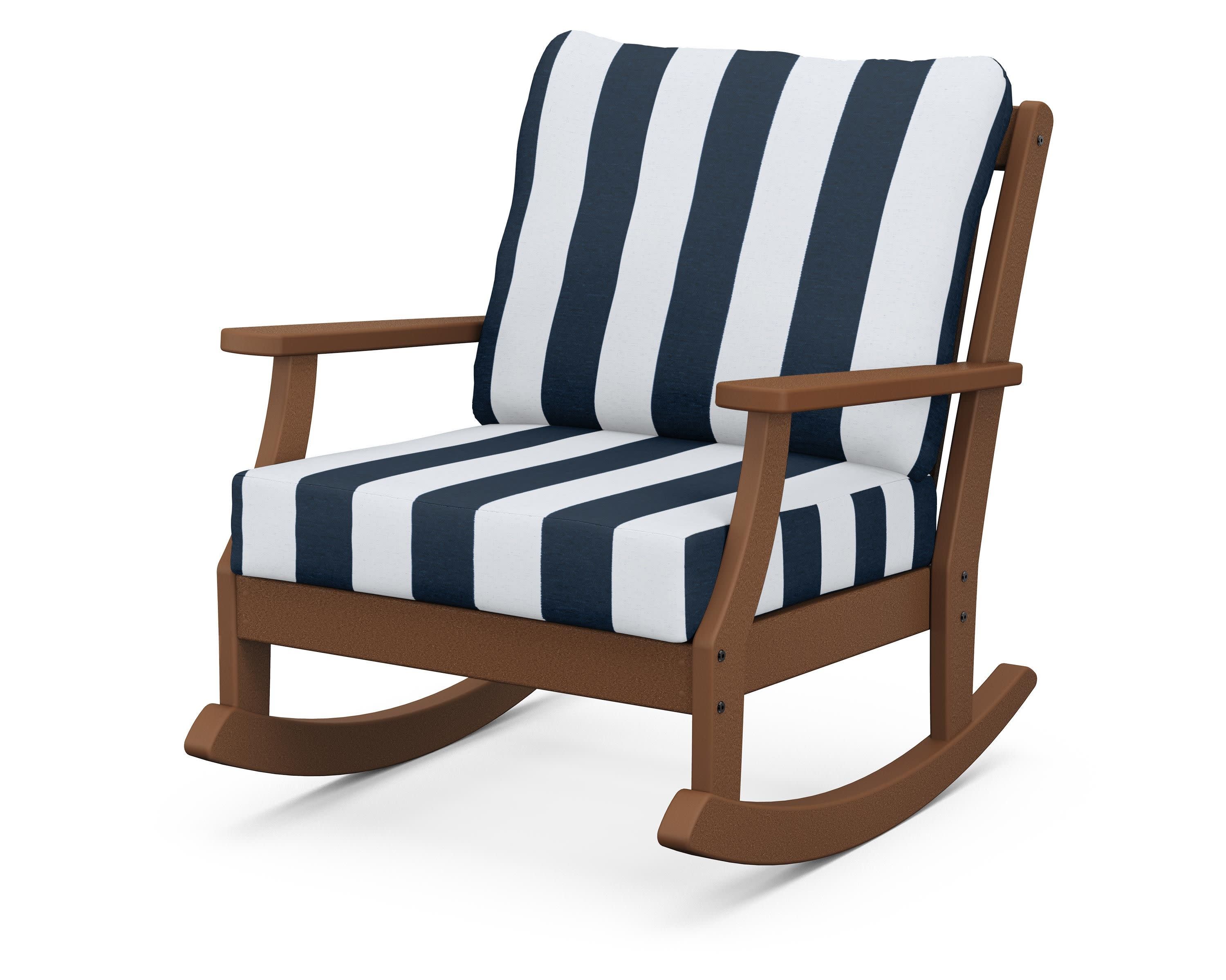 Braxton Deep Seating Rocking Chair in Teak / Cabana Stripe Marine Indigo