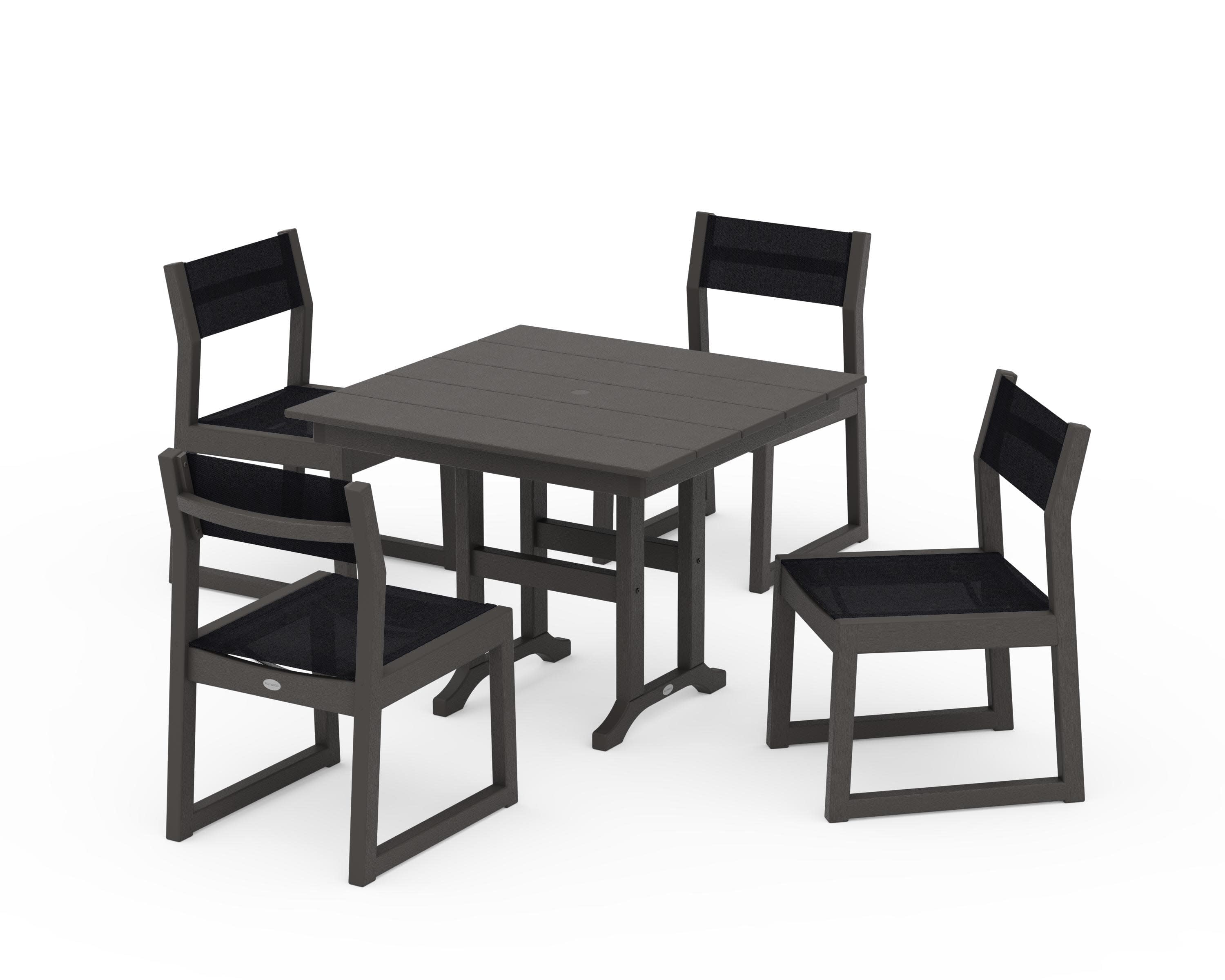EDGE Sling Side Chair 5-Piece Farmhouse Dining Set in Vintage Coffee / Black Sling