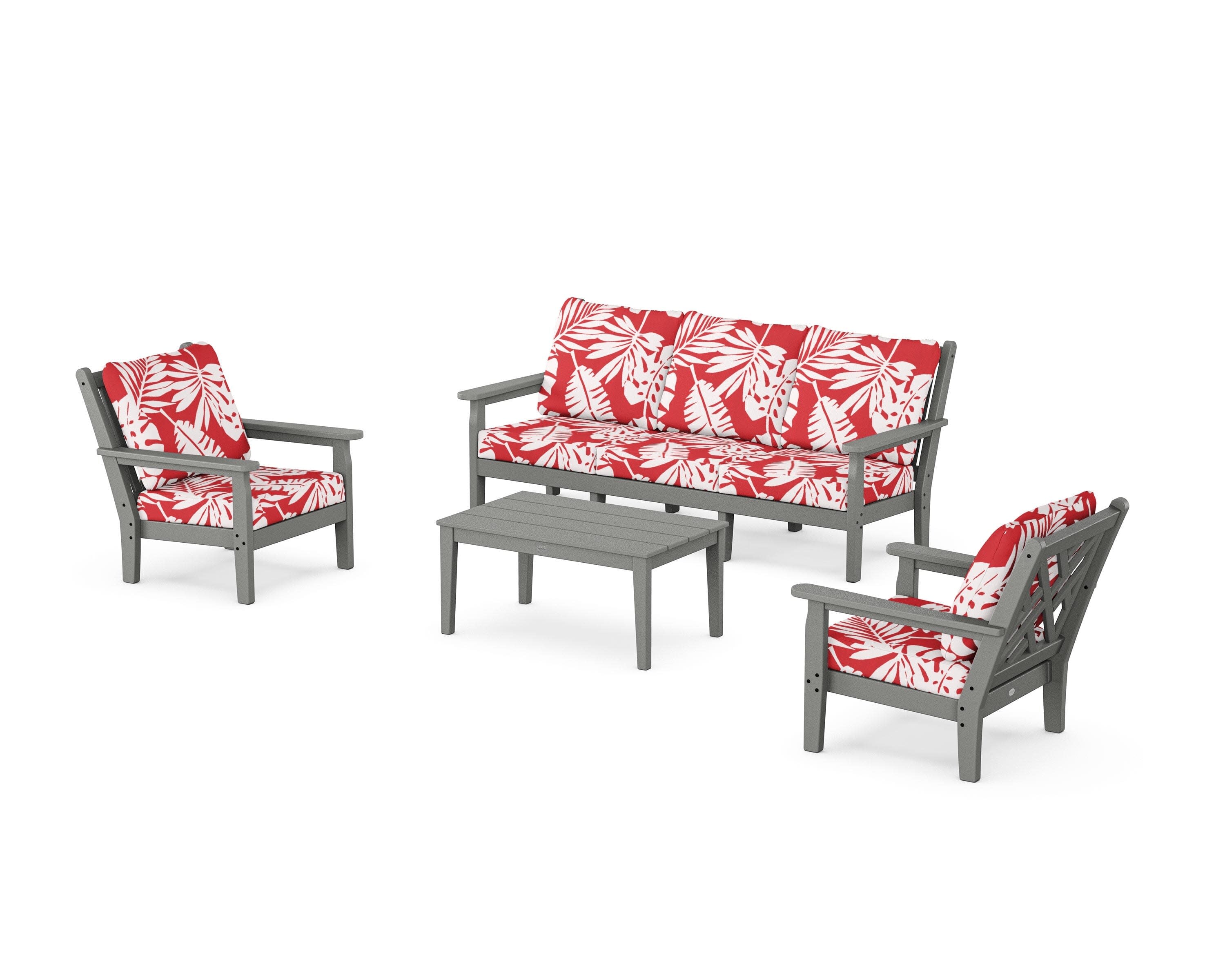 Chippendale 4-Piece Deep Seating Set with Sofa in Slate Grey / Leaf Crimson