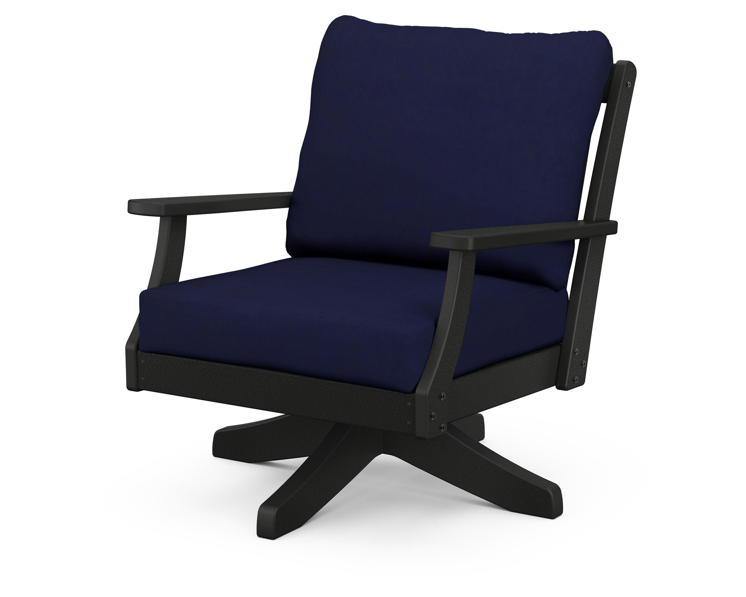 Braxton Deep Seating Swivel Chair in Black / Navy