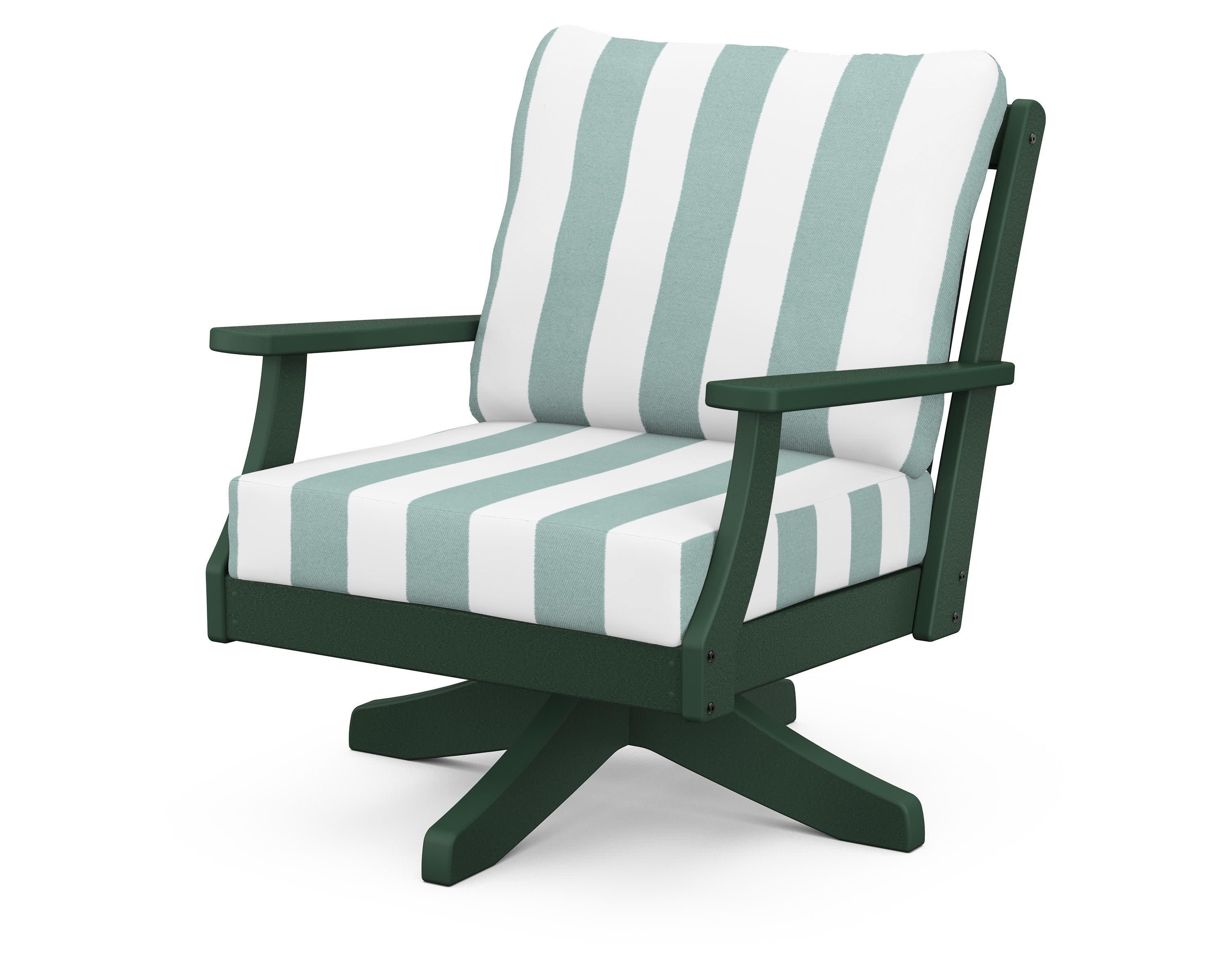 Braxton Deep Seating Swivel Chair in Green / Cabana Stripe Glacier Spa