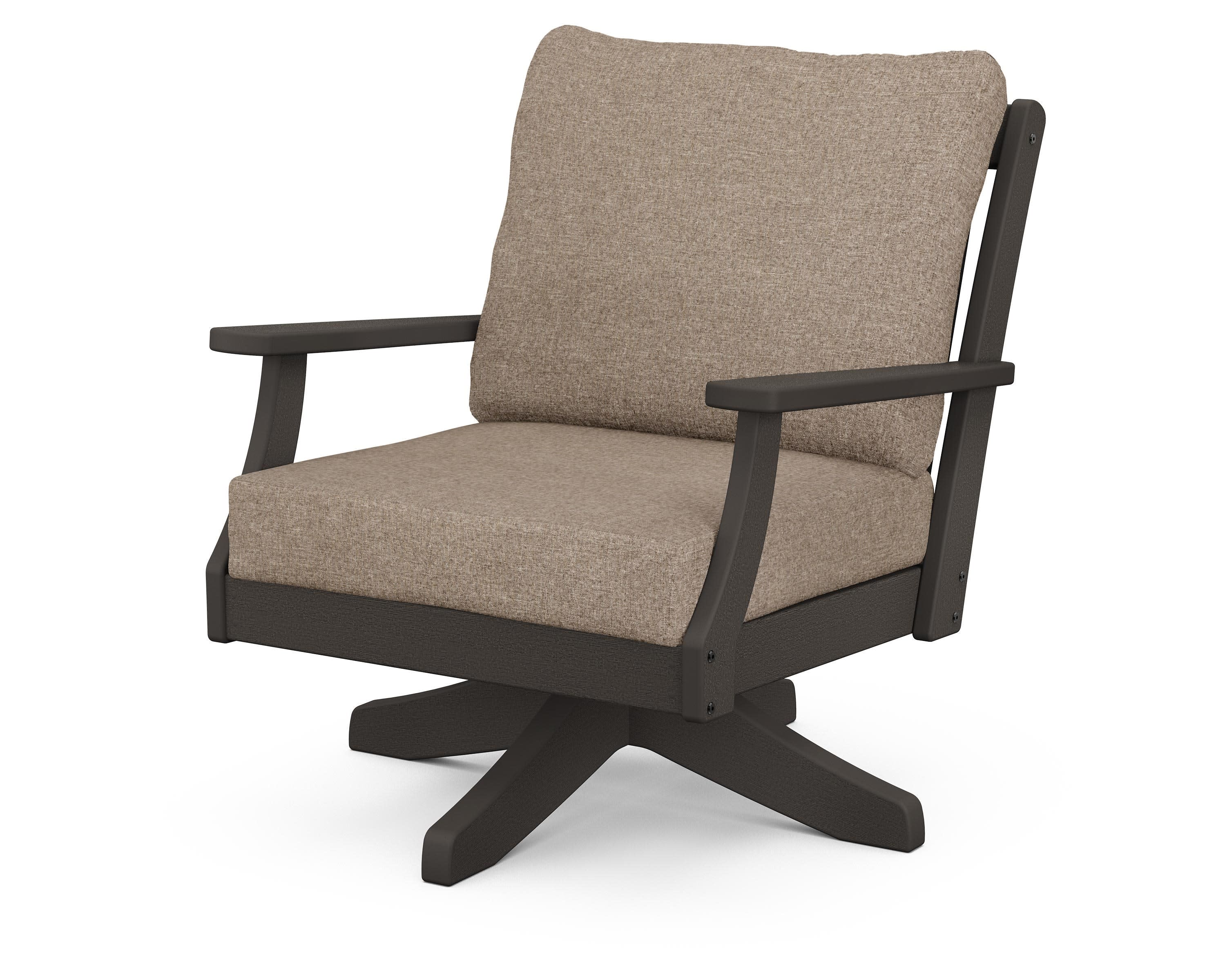 Braxton Deep Seating Swivel Chair in Vintage Coffee / Spiced Burlap