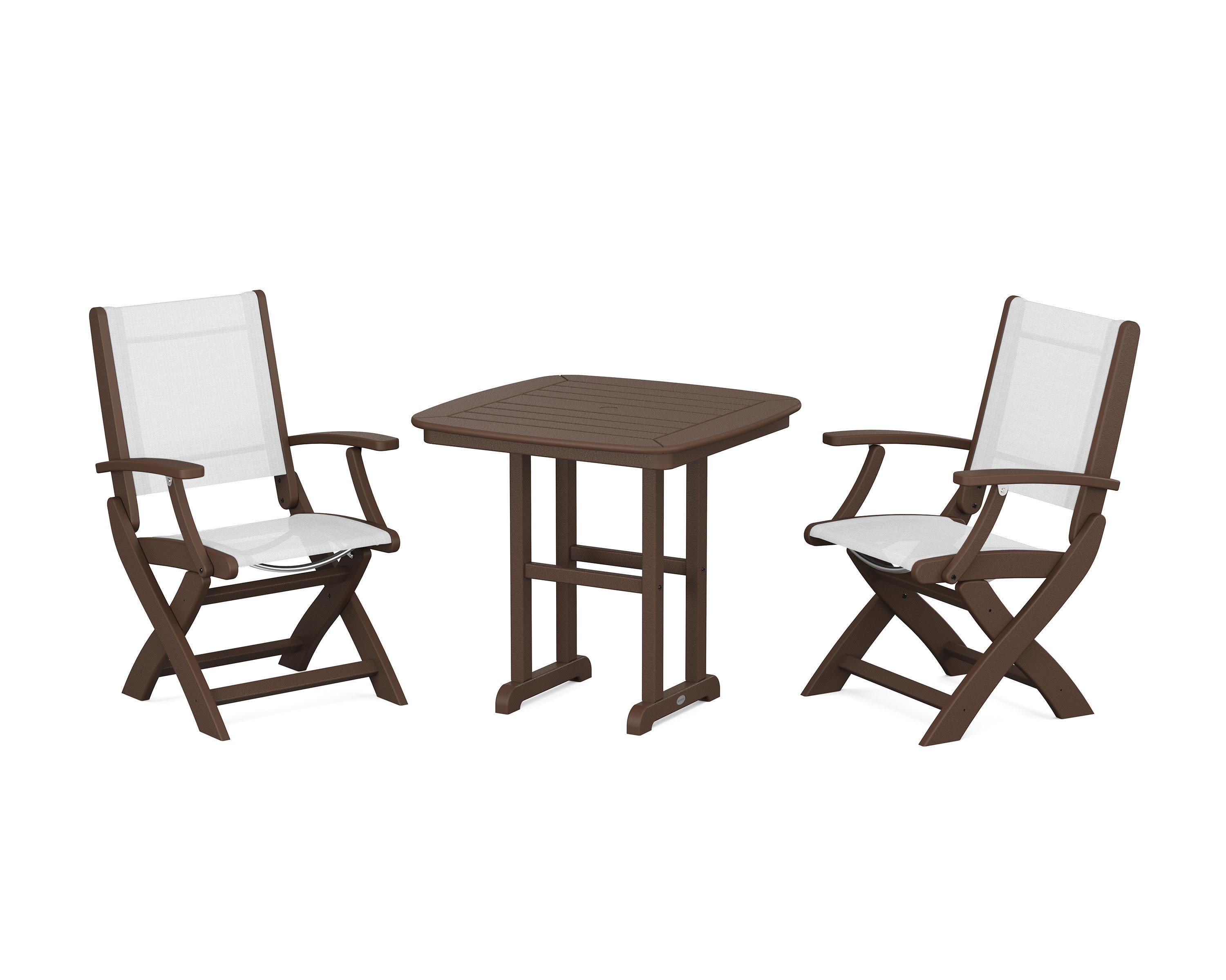 Coastal Folding Chair 3-Piece Dining Set in Mahogany / White Sling