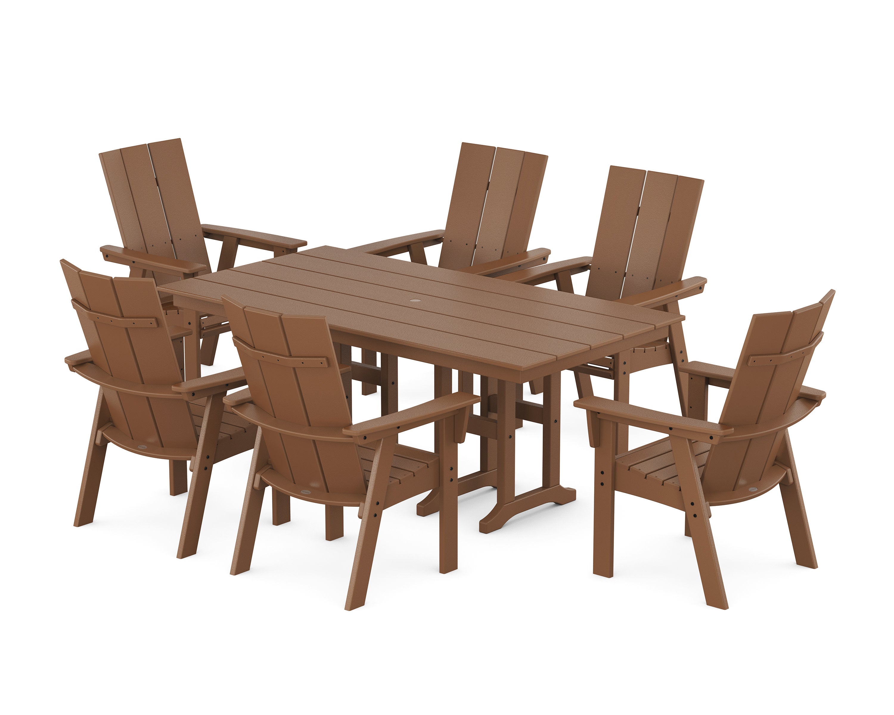 Modern Curveback Adirondack 7-Piece Farmhouse Dining Set in Teak
