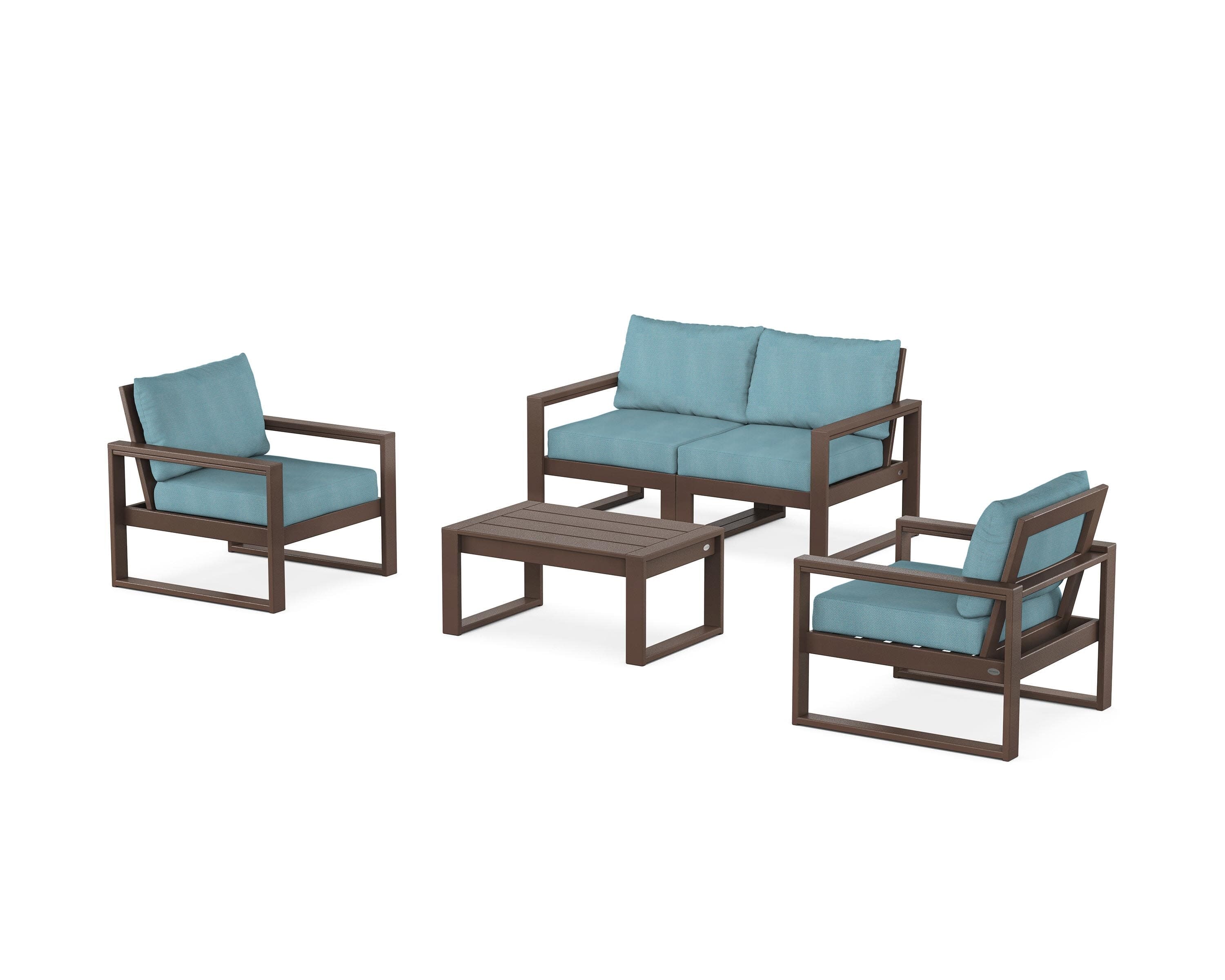 EDGE Sectional 4-Piece Deep Seating Set with Loveseat in Mahogany / Lattice Sky Blue