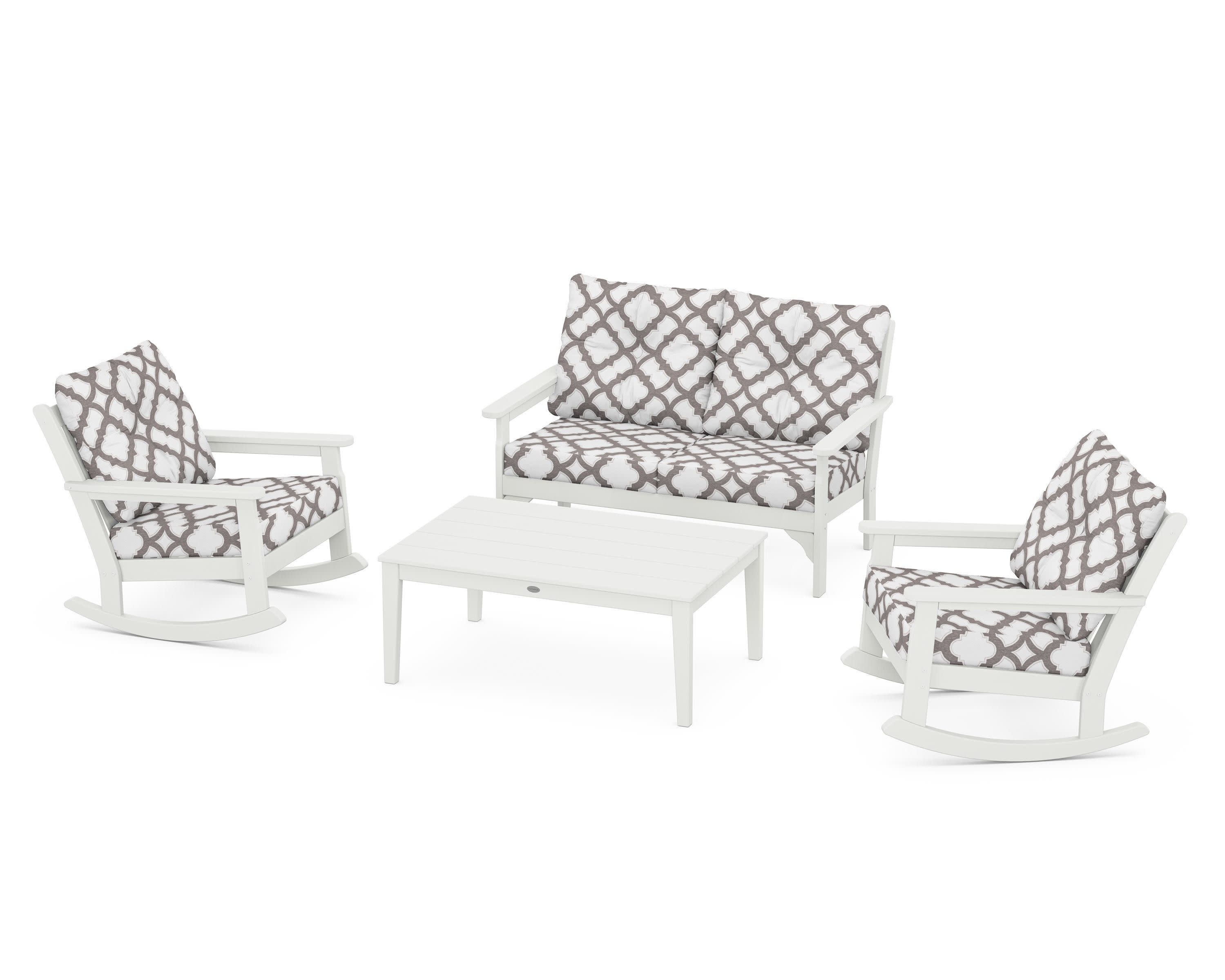 Vineyard 4-Piece Deep Seating Rocking Chair Set in Vintage White / Trellis Grey Mist