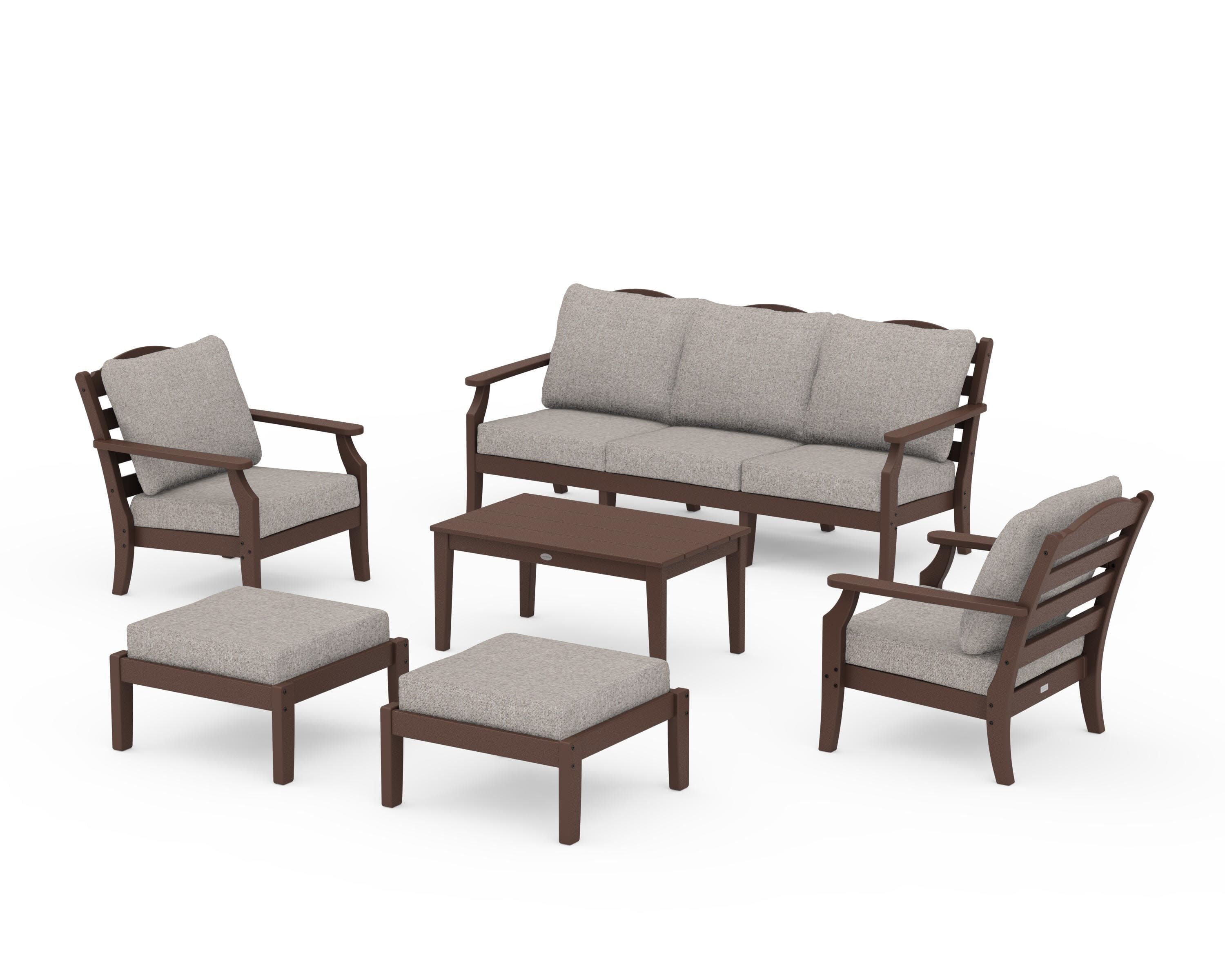 Savannah 6-Piece Lounge Sofa Set in Mahogany / Weathered Tweed