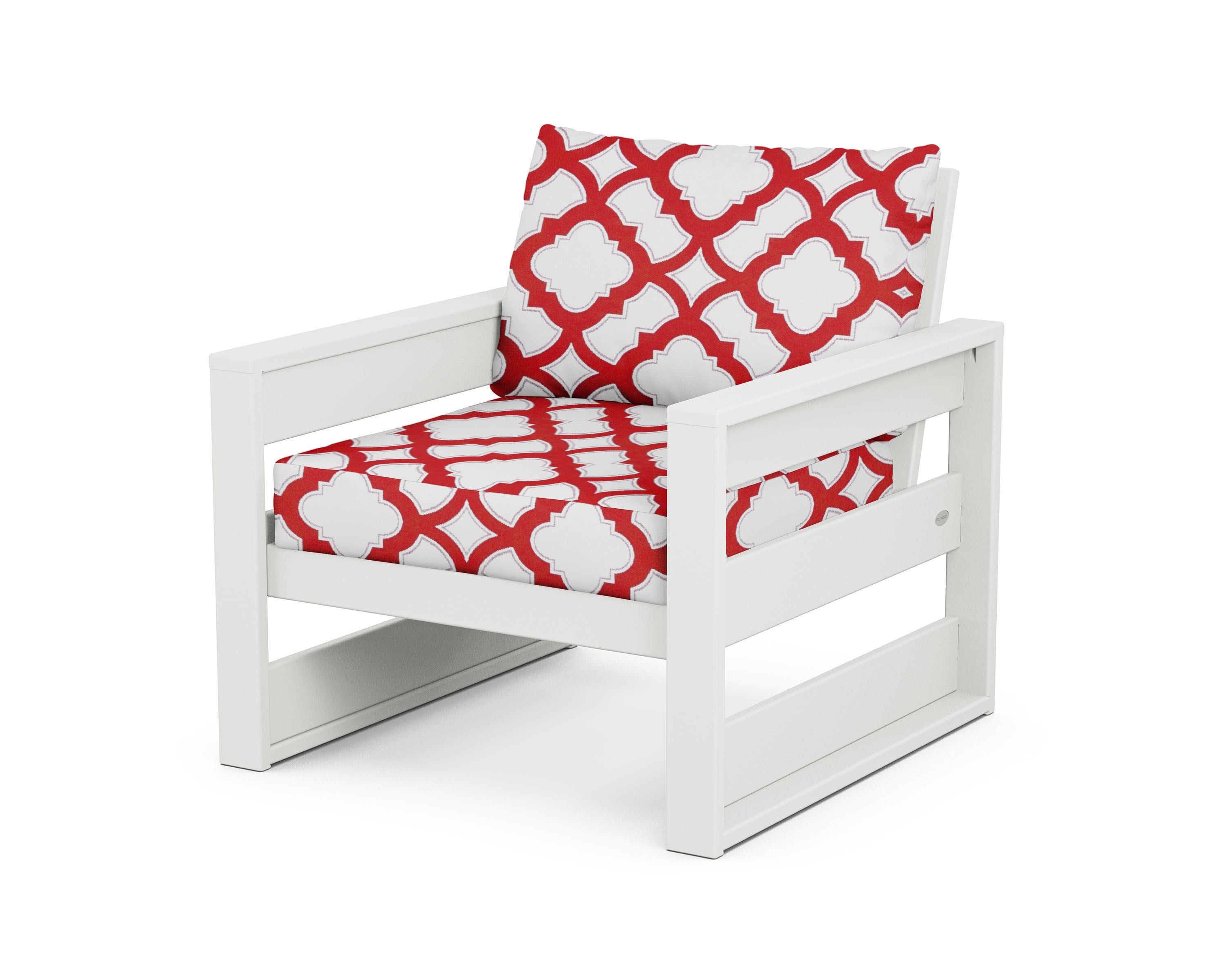 Westport Club Chair in White / Trellis Crimson
