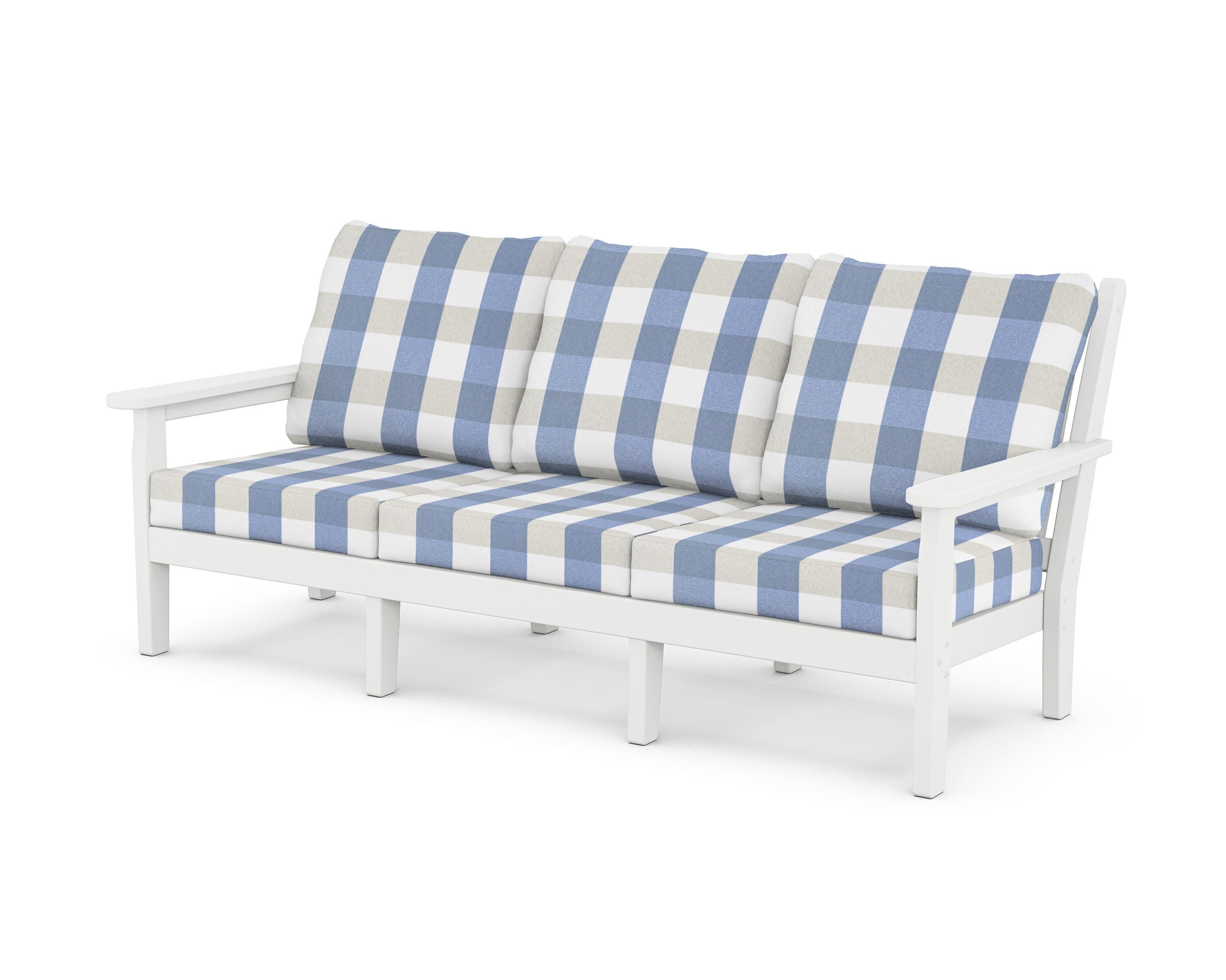 Chippendale Deep Seating Sofa in White / Buffalo Plaid Sky Blue