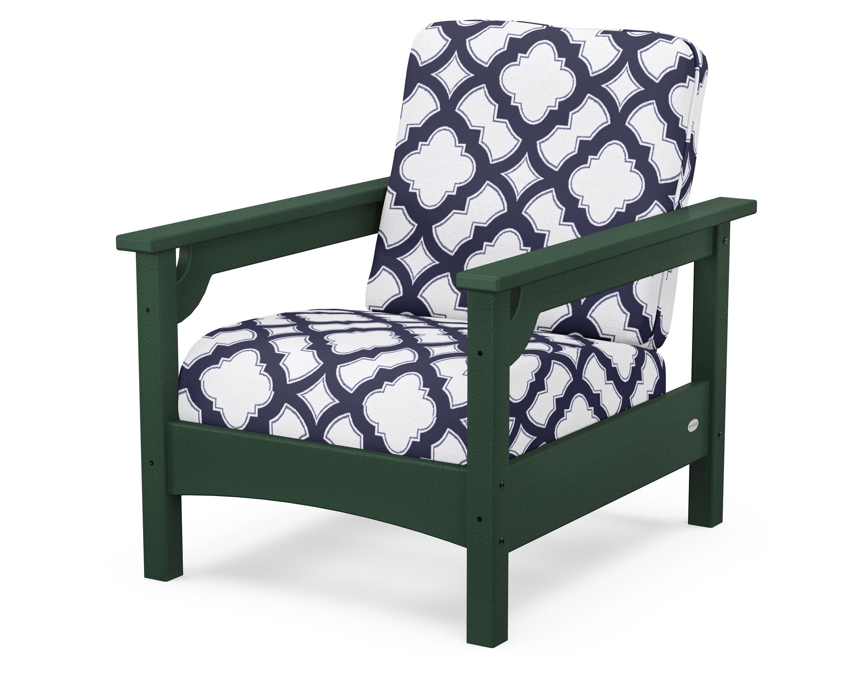 Club Chair in Green / Trellis Navy