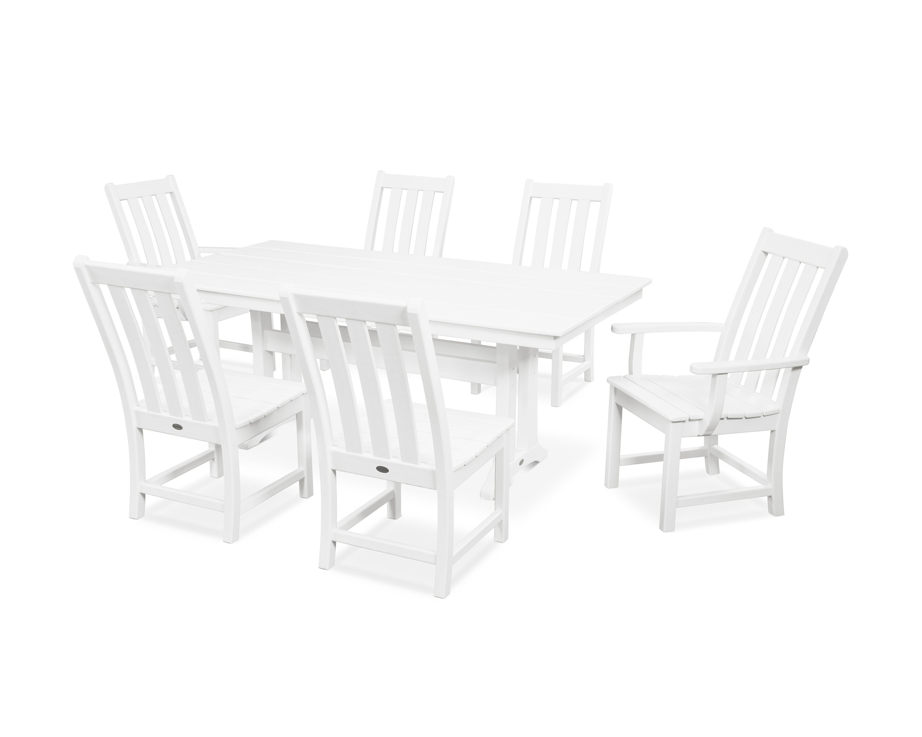Vineyard 7-Piece Farmhouse Dining Set with Trestle Legs in White