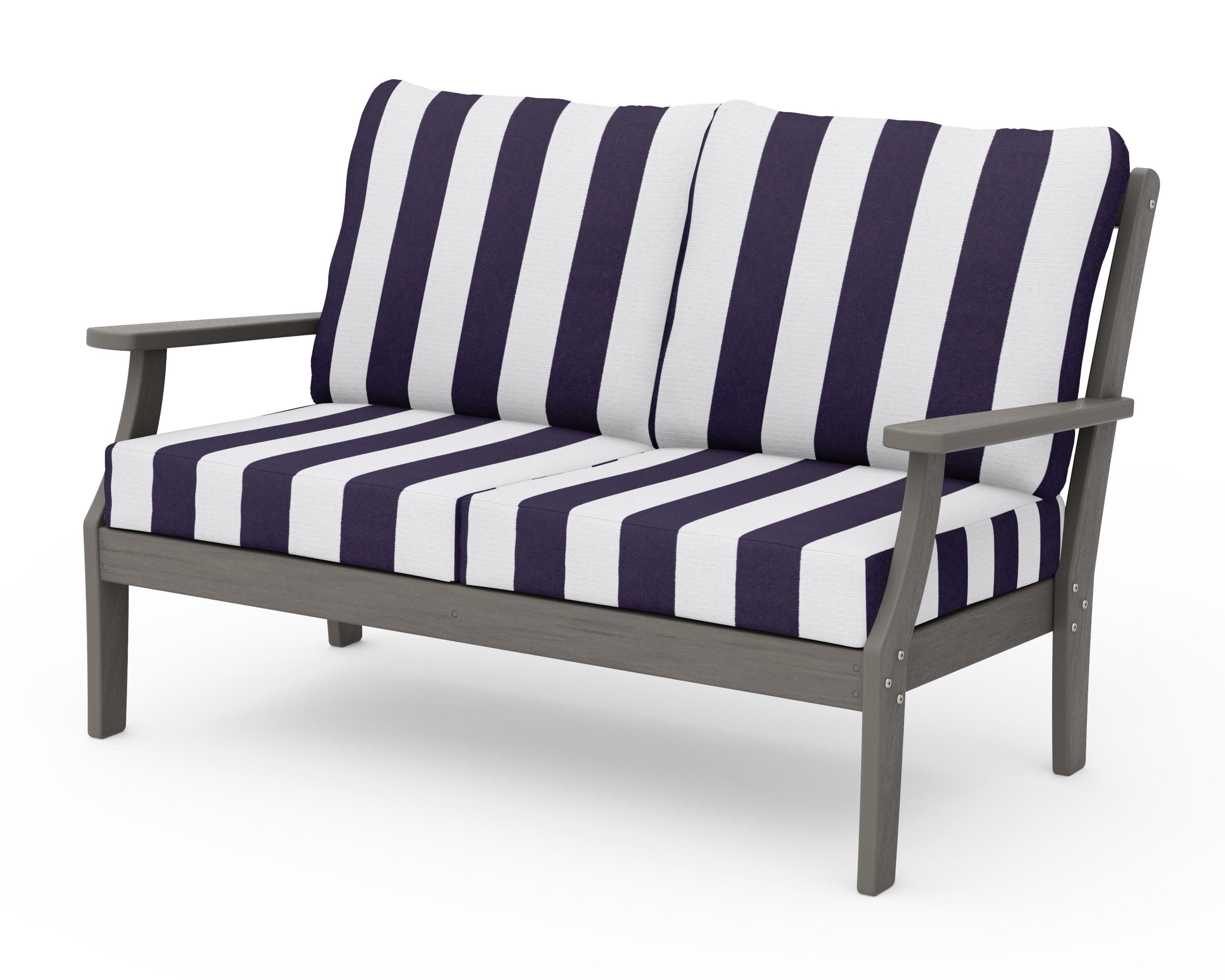 Braxton Deep Seating Loveseat in Driftwood / Cabana Stripe Navy