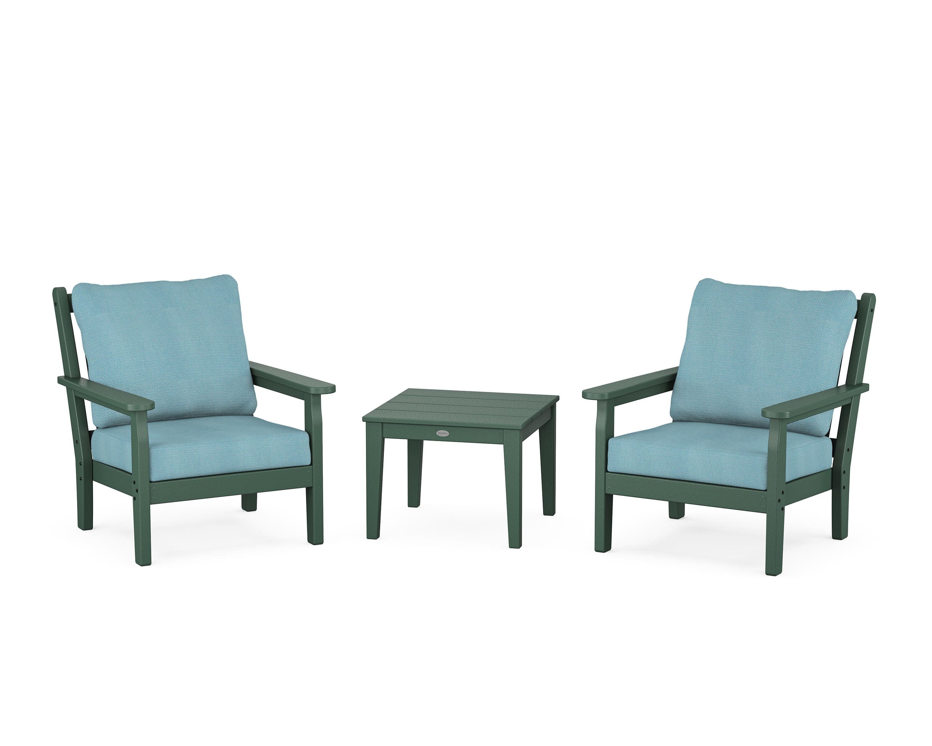 Chippendale 3-Piece Deep Seating Set in Green / Lattice Sky Blue