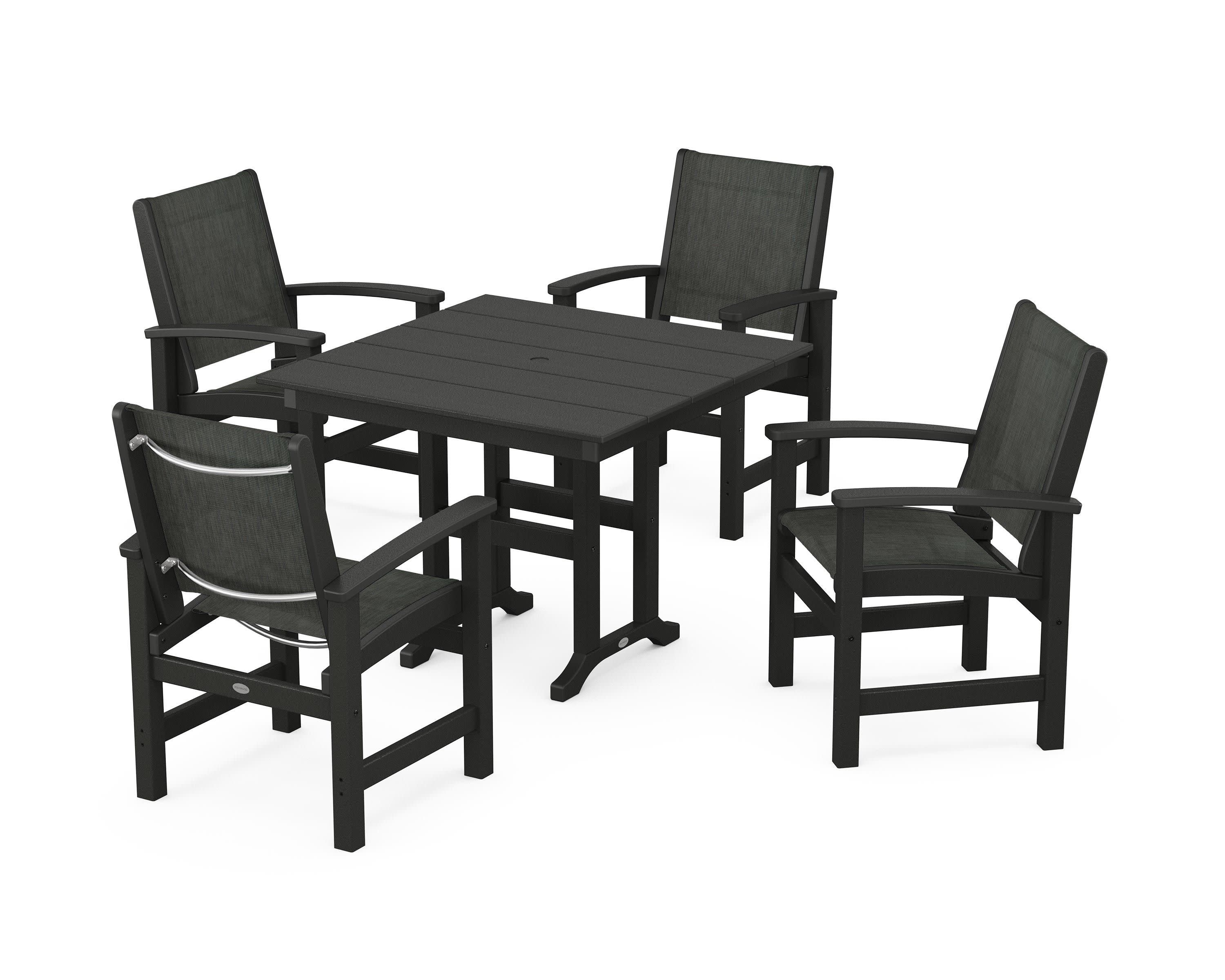 Coastal 5-Piece Farmhouse Dining Set in Black / Ember Sling
