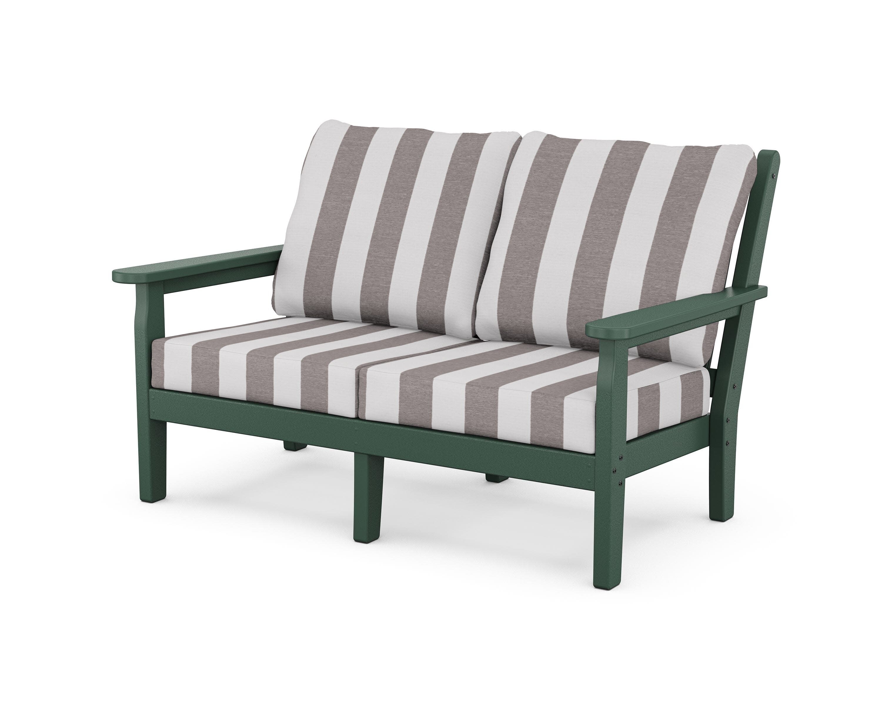 Chippendale Deep Seating Loveseat in Green / Cabana Stripe Grey Mist