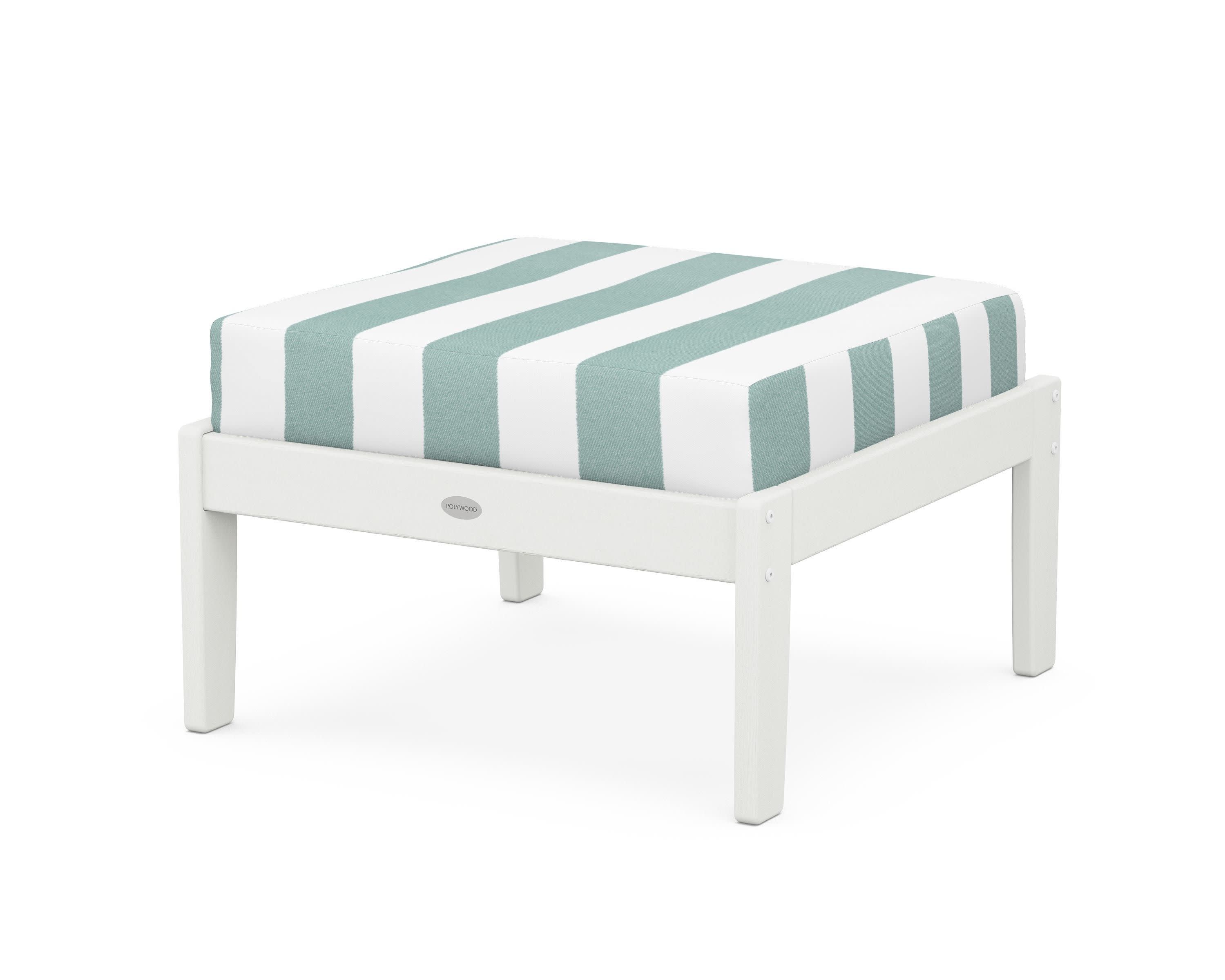 Braxton Deep Seating Ottoman in Vintage White / Cabana Stripe Glacier Spa